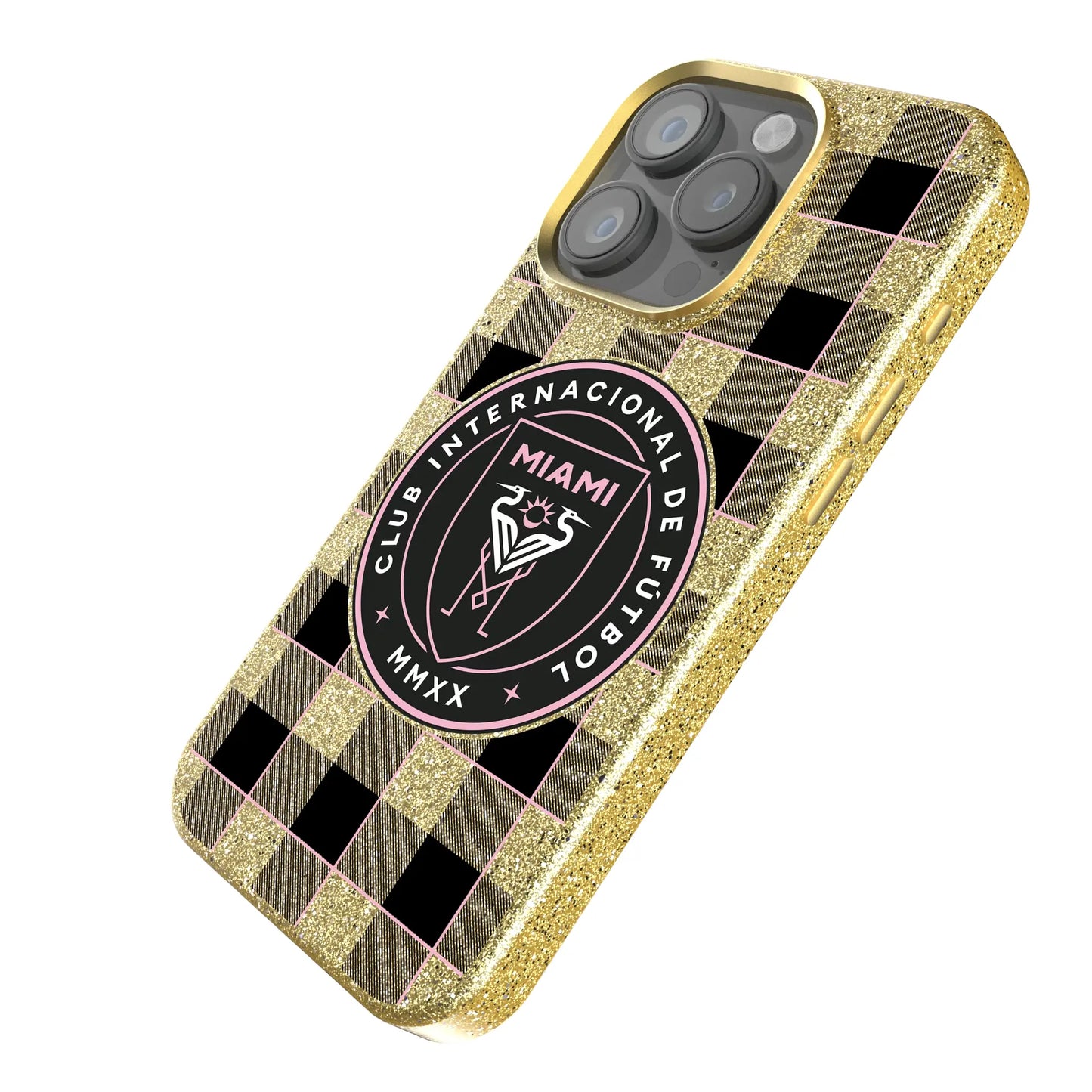 Inter Miami CF Plaid Bling Phone Case for Apple iPhone