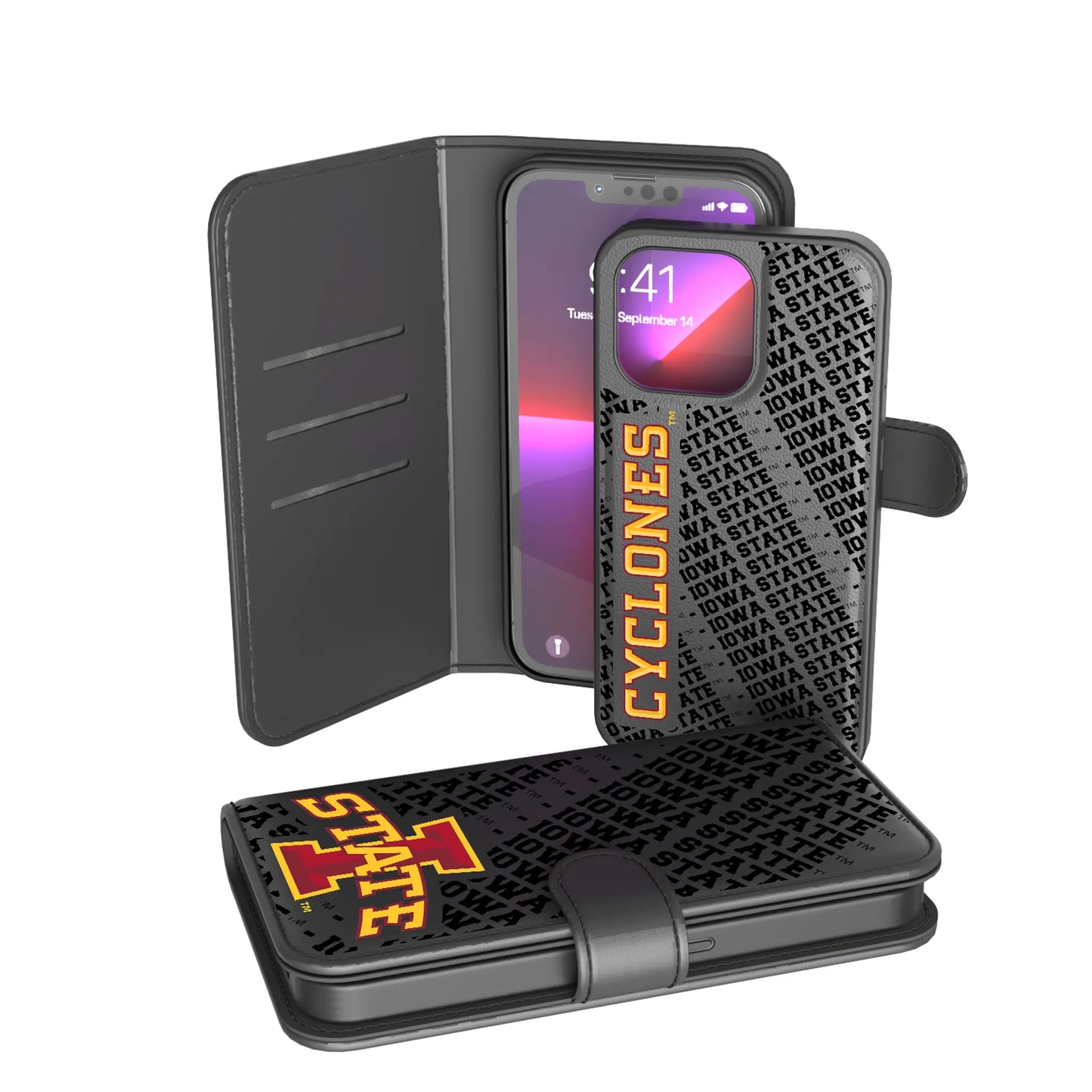 Iowa State University Cyclones Monocolor Tilt Wallet Phone Case for Apple iPhone