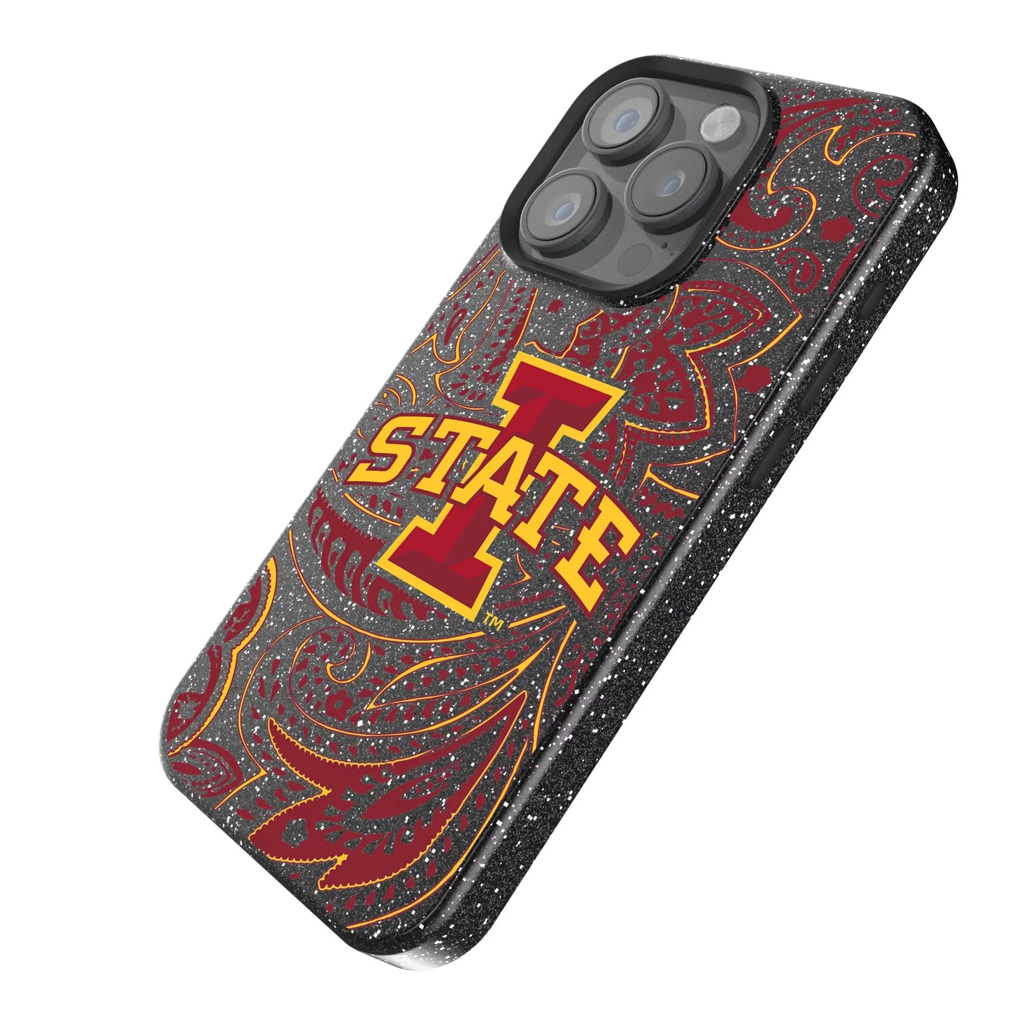 Iowa State University Cyclones Paisley Black Bling Phone Case for Apple iPhone