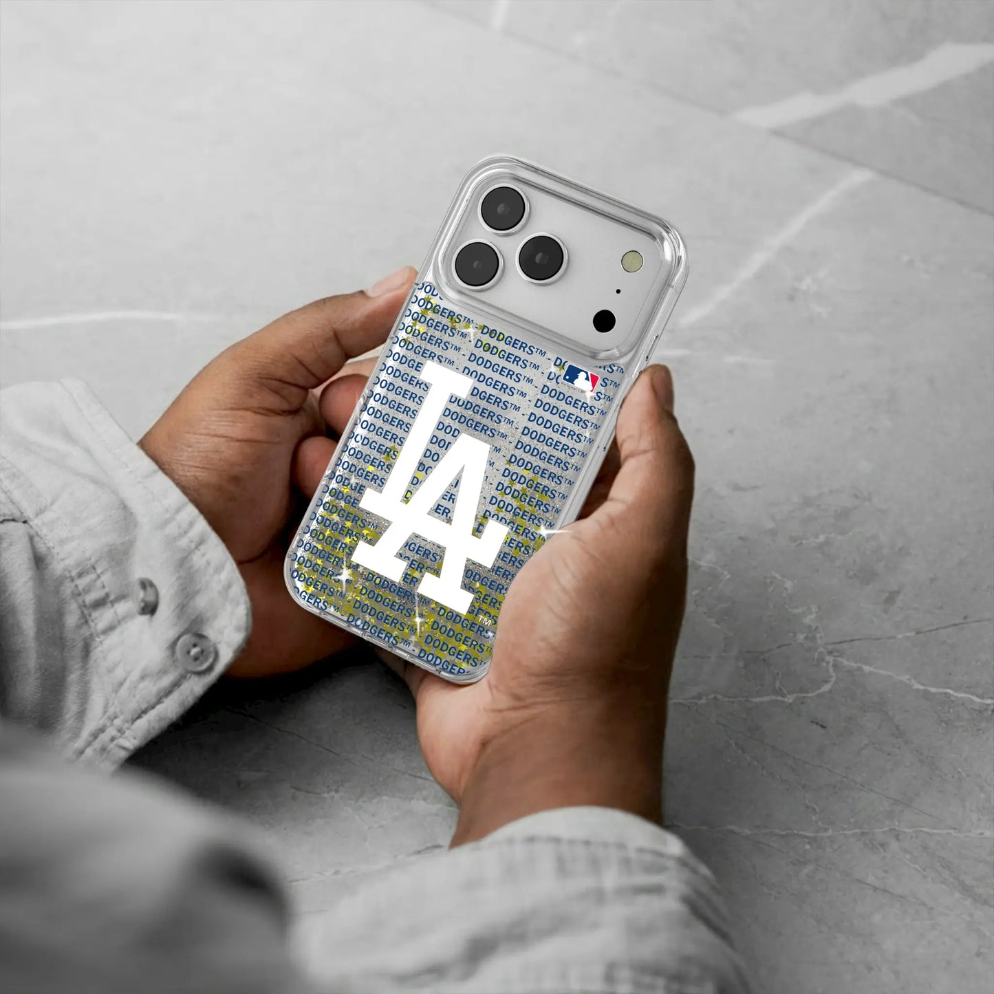 LA Dodgers Text Backdrop Glitter Phone Case for Apple iPhone