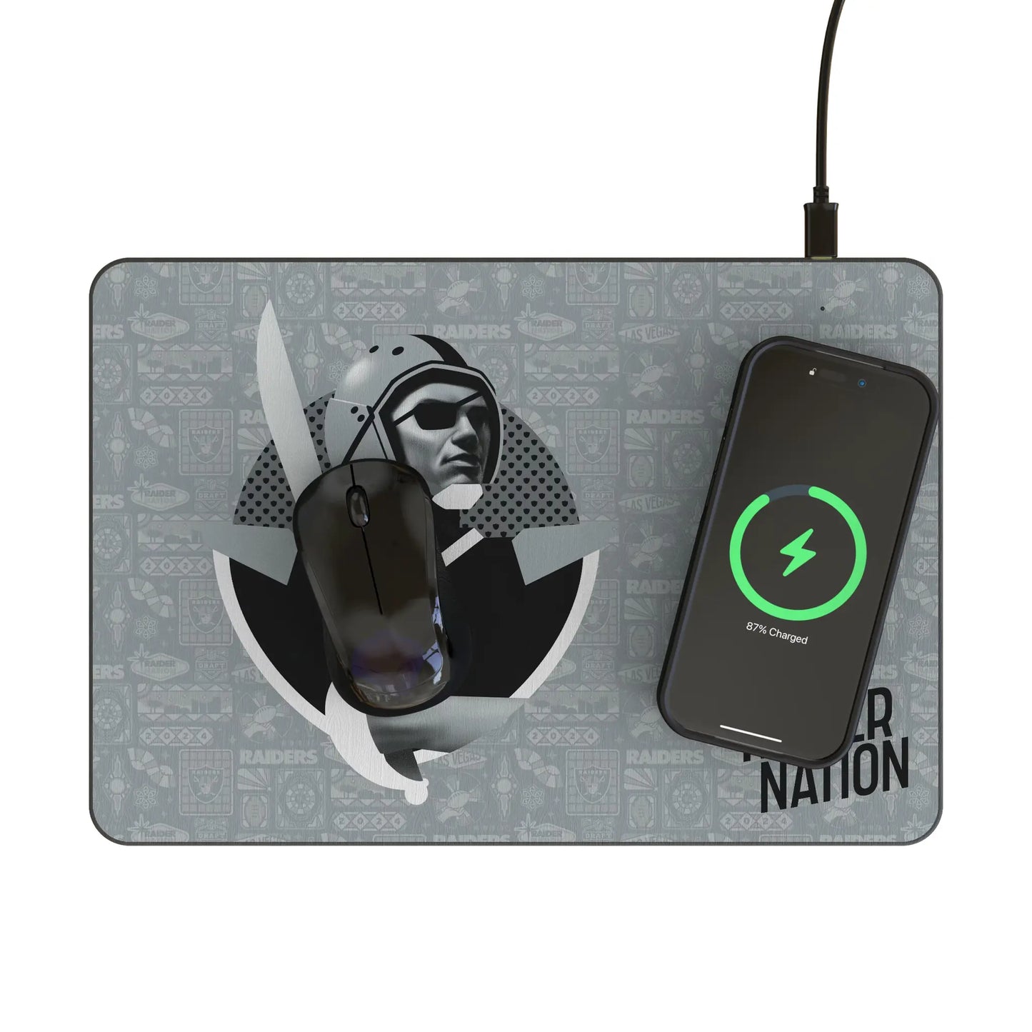 Las Vegas Raiders Deco 15-Watt Wireless Charger and Mouse Pad