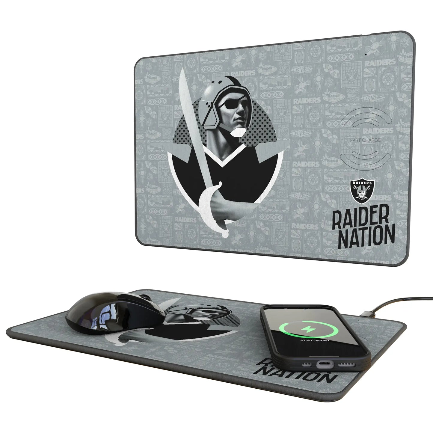 Las Vegas Raiders Deco 15-Watt Wireless Charger and Mouse Pad