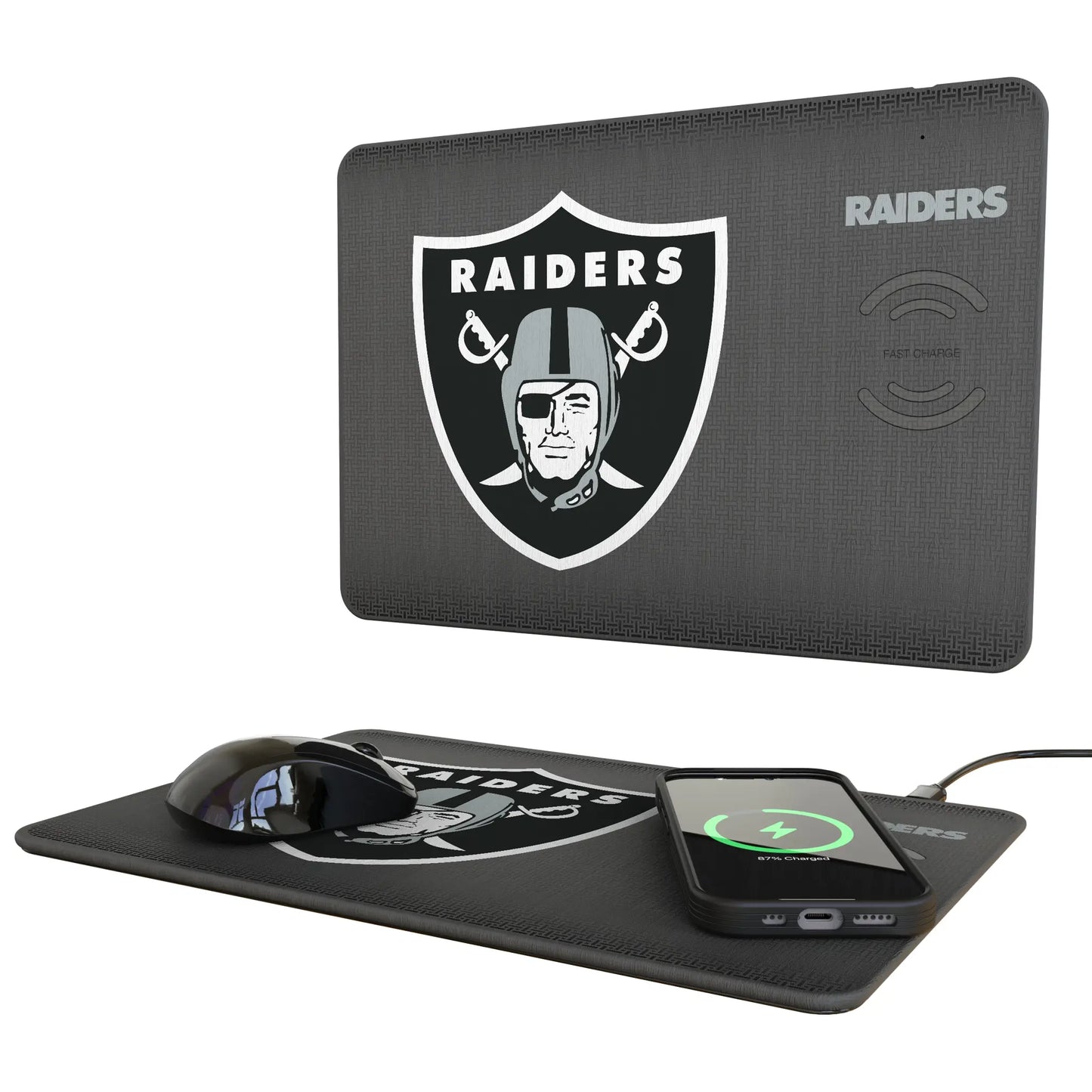 Las Vegas Raiders Linen 15-Watt Wireless Charger and Mouse Pad