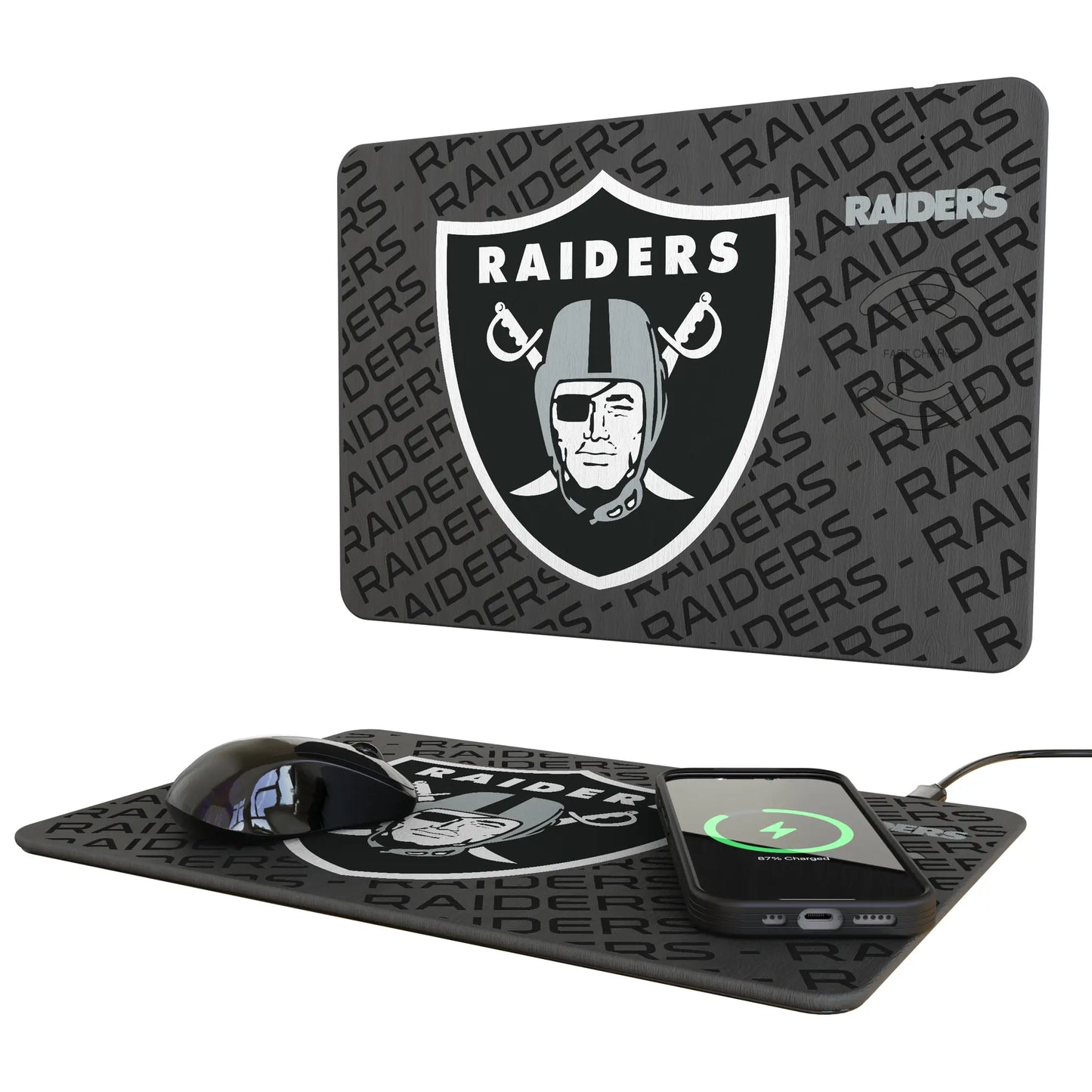 Las Vegas Raiders Monocolor Tilt 15-Watt Wireless Charger and Mouse Pad