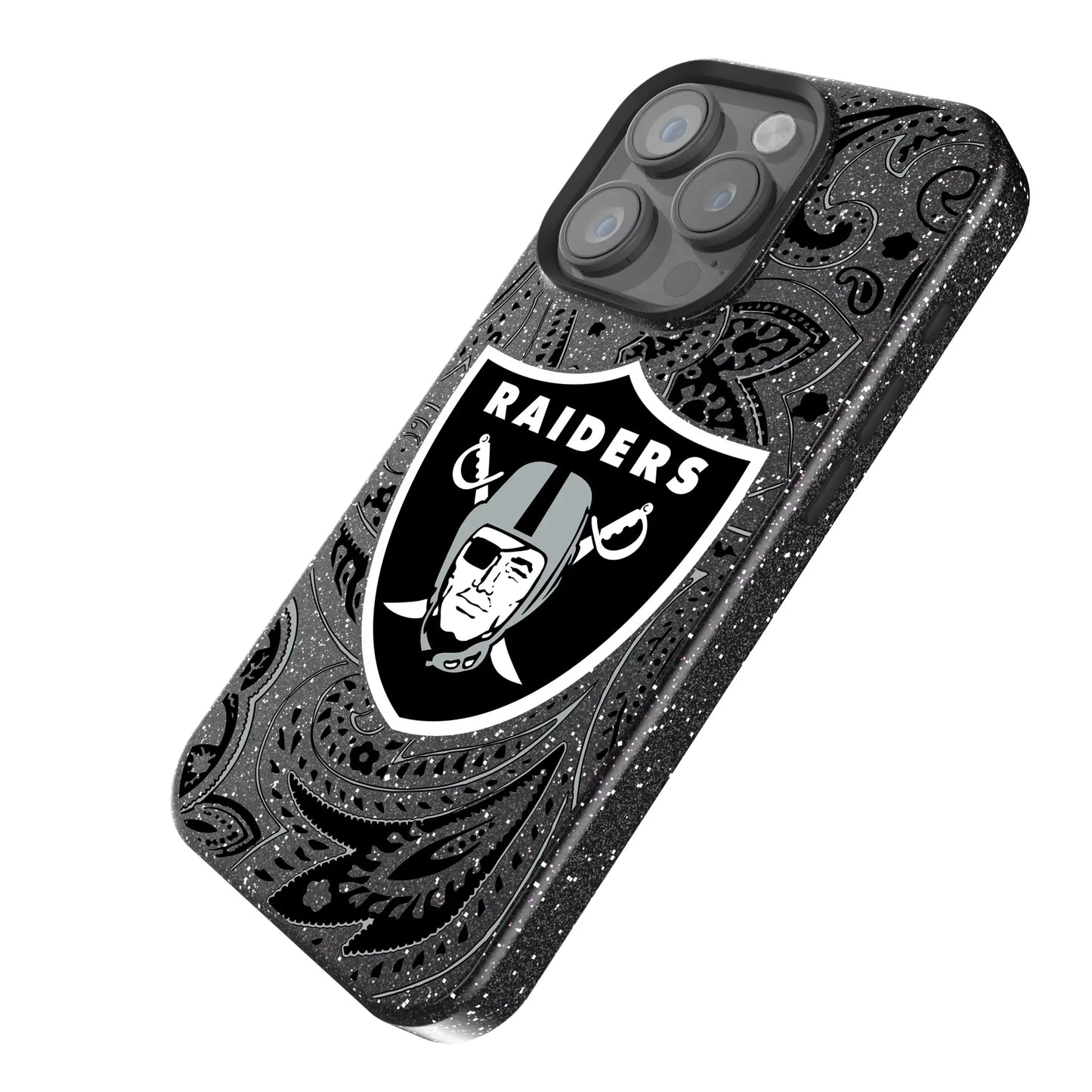 Las Vegas Raiders Paisley Black Bling Phone Case for Apple iPhone