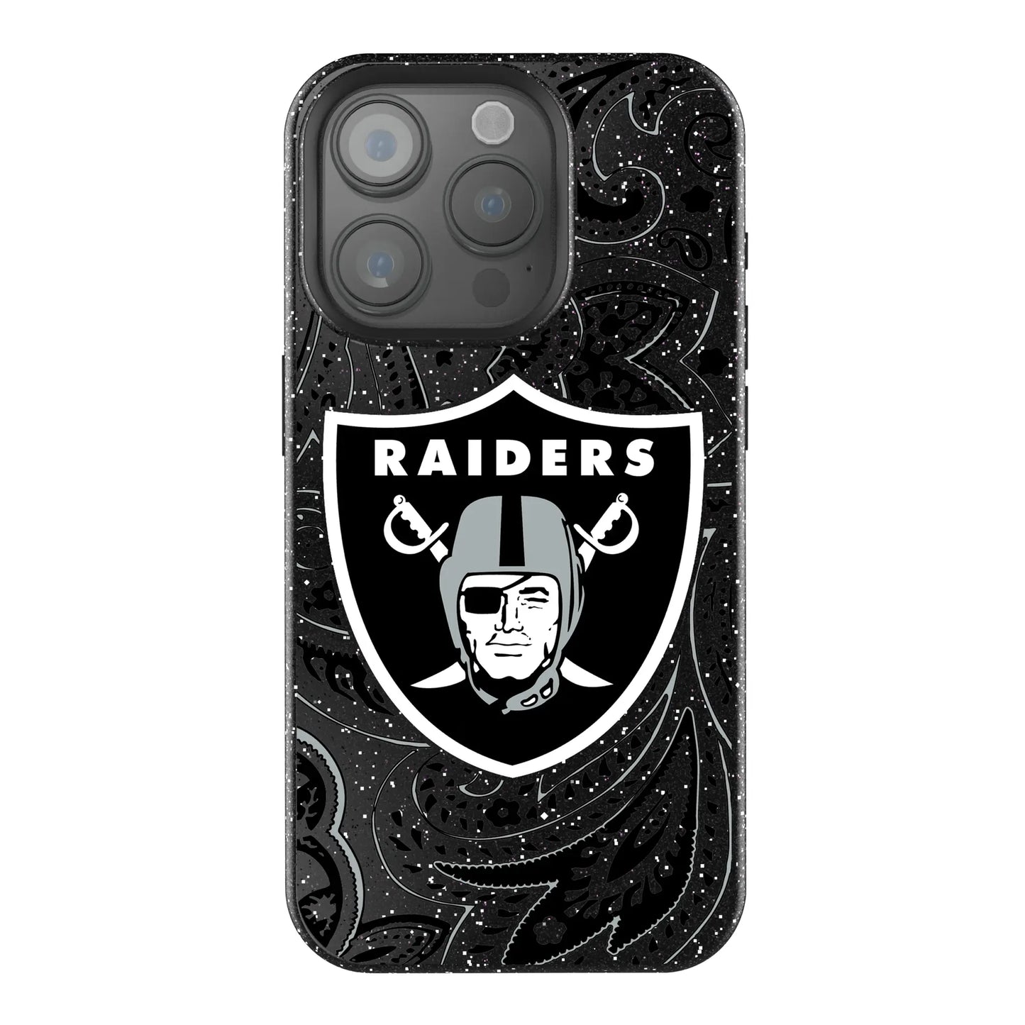 Las Vegas Raiders Paisley Black Bling Phone Case for Apple iPhone