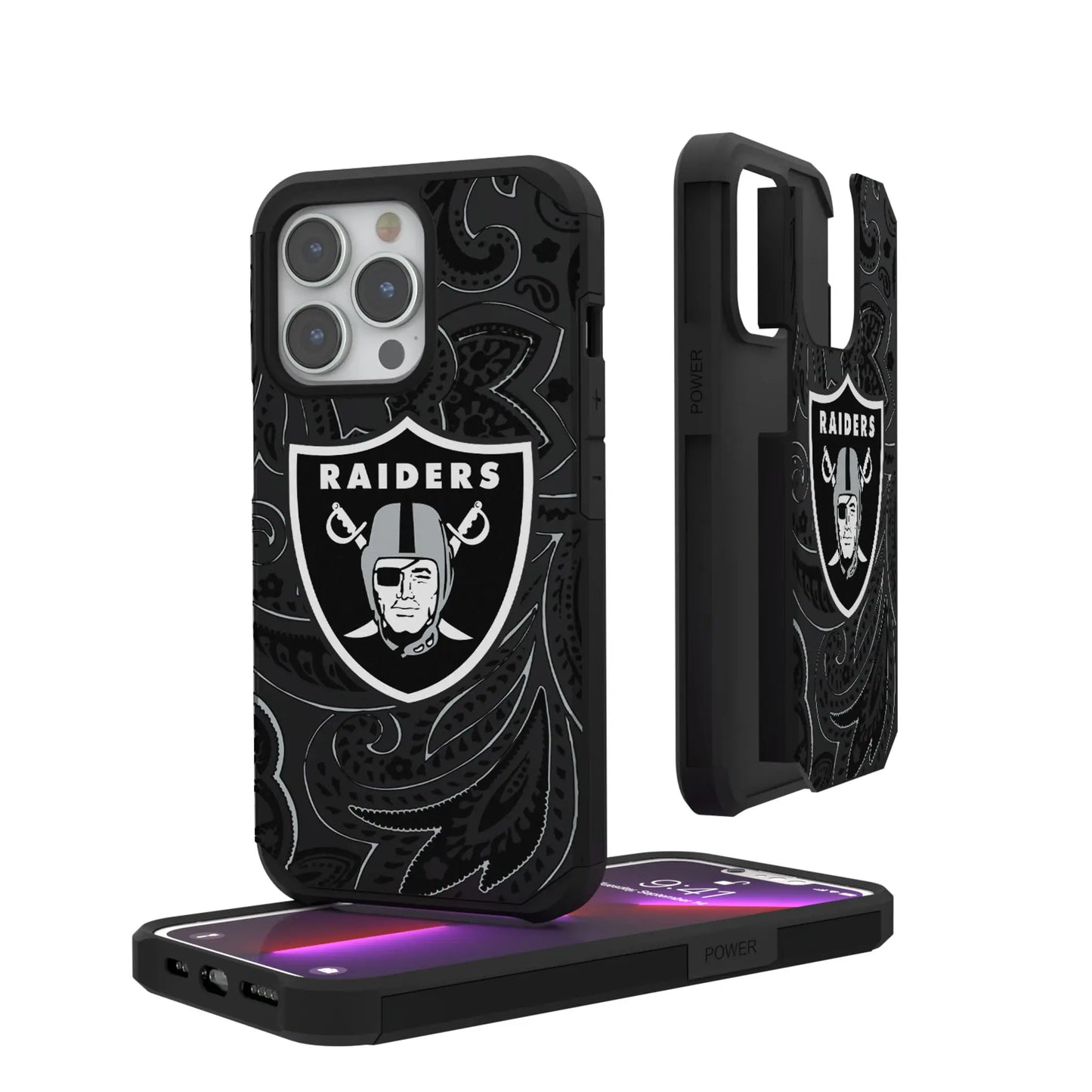 Las Vegas Raiders Paisley Rugged Phone Case for Apple iPhone