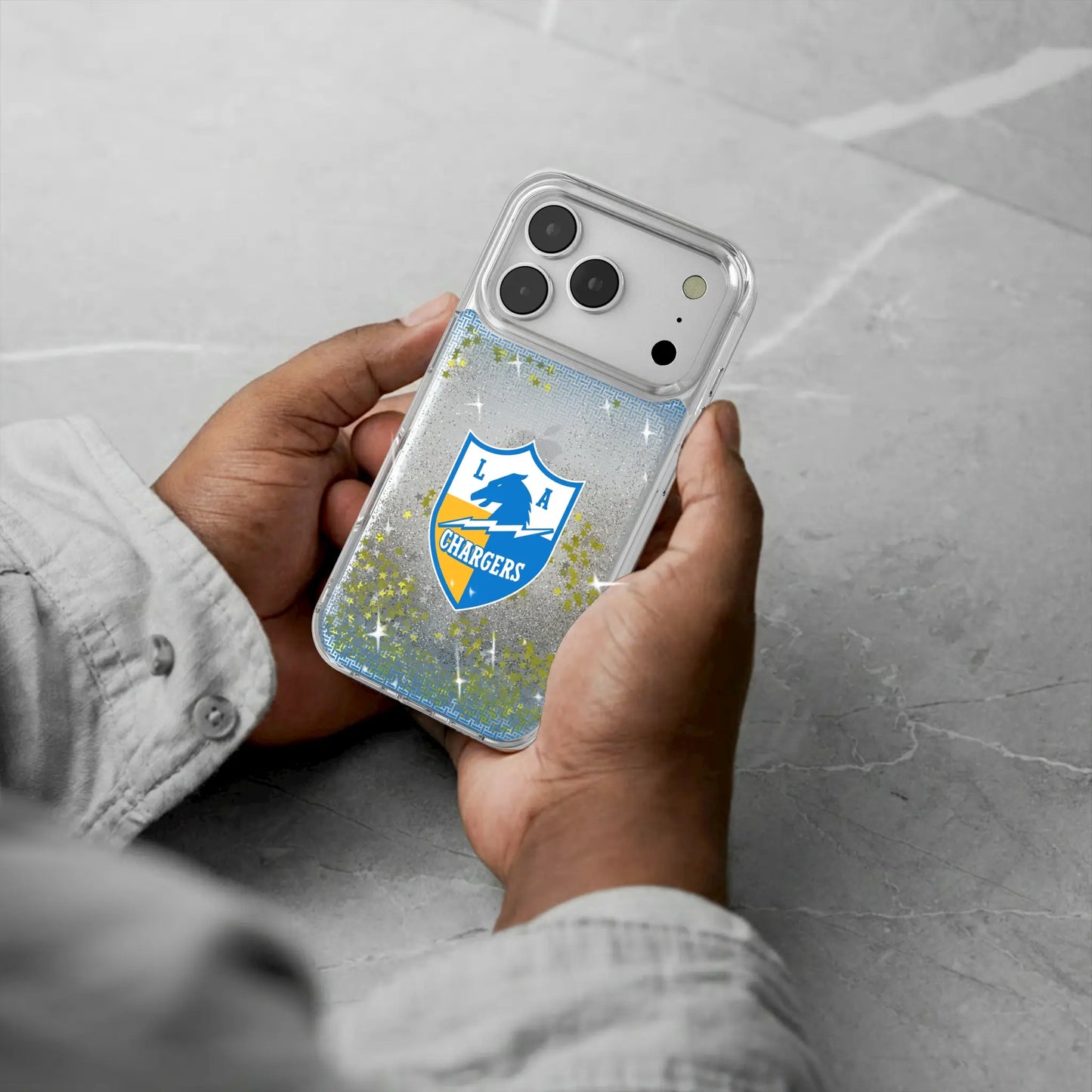 Los Angeles Chargers Historic Collection Linen Glitter Phone Case for Apple iPhone