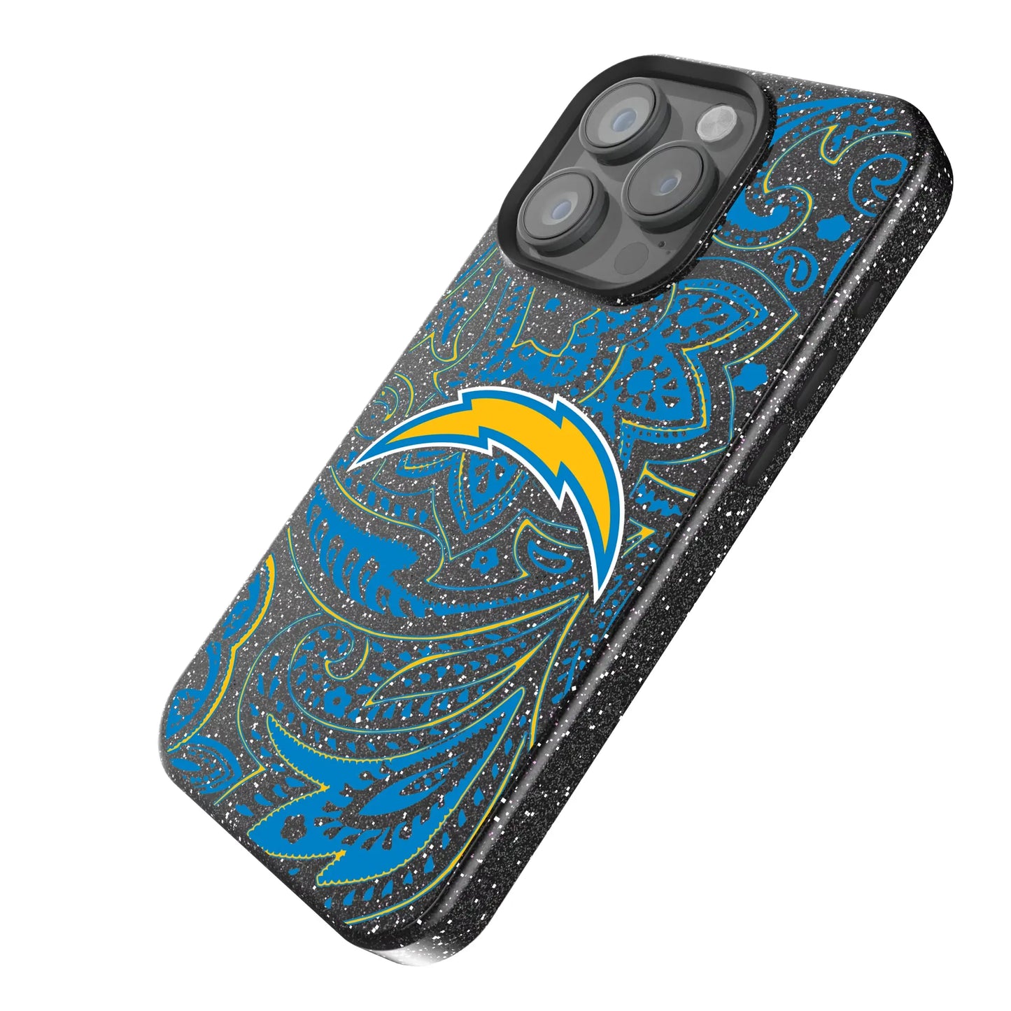 Los Angeles Chargers Paisley Black Bling Phone Case for Apple iPhone