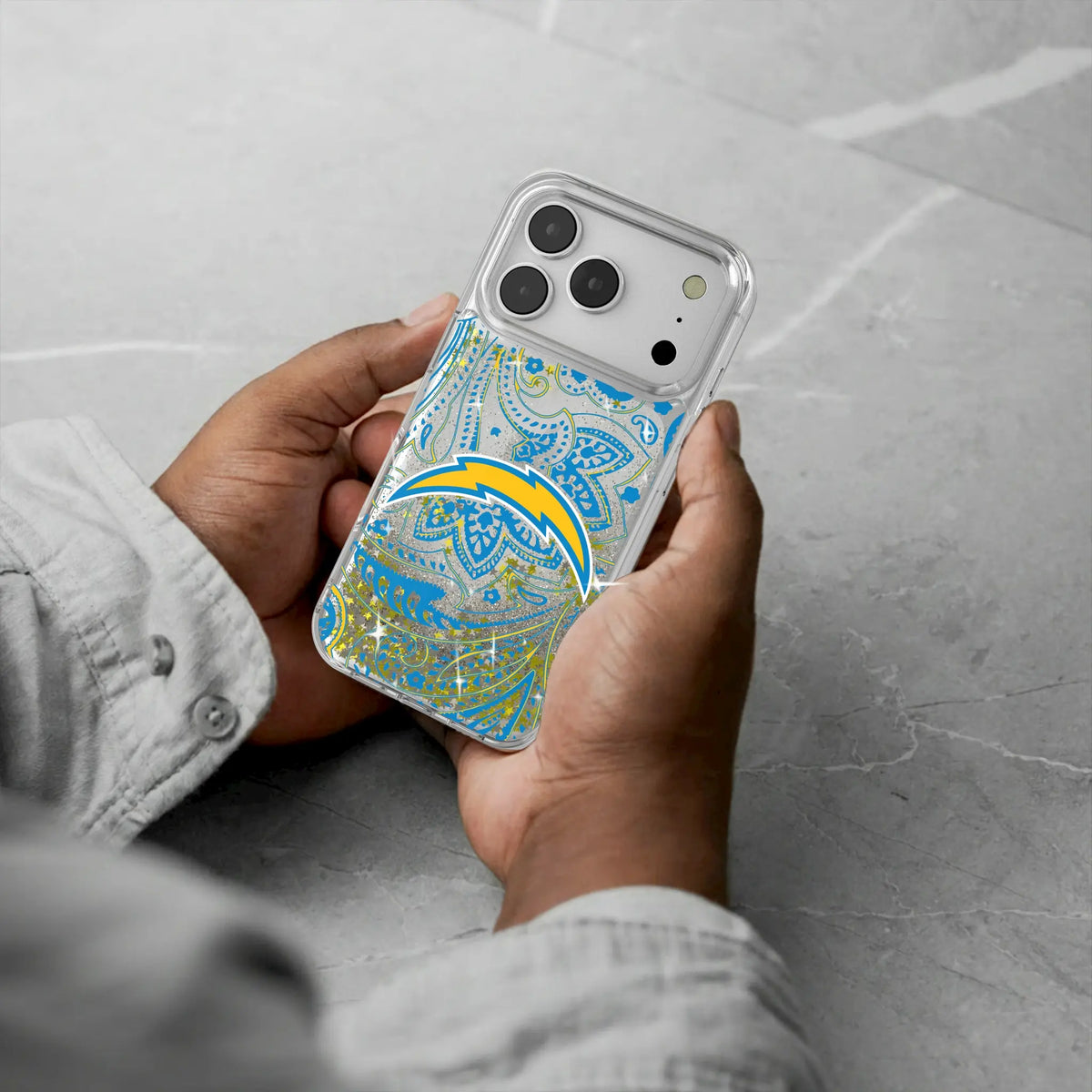 Los Angeles Chargers Paisley Glitter Phone Case for Apple iPhone