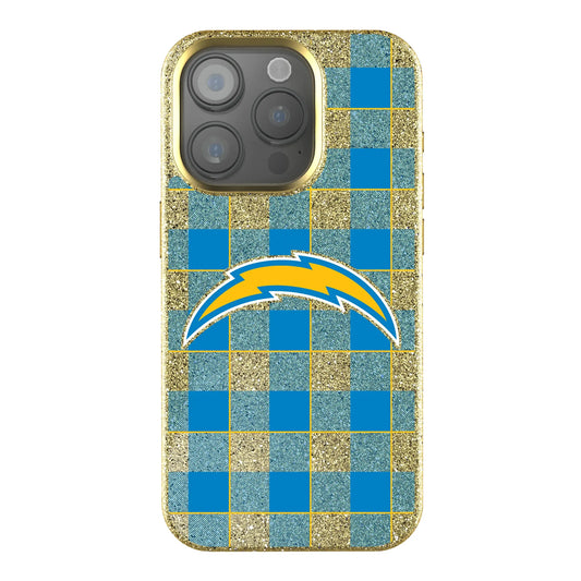 Los Angeles Chargers Plaid Bling Phone Case for Apple iPhone