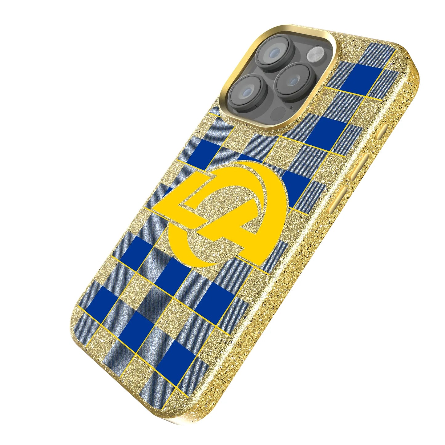 Los Angeles Rams Plaid Bling Phone Case for Apple iPhone