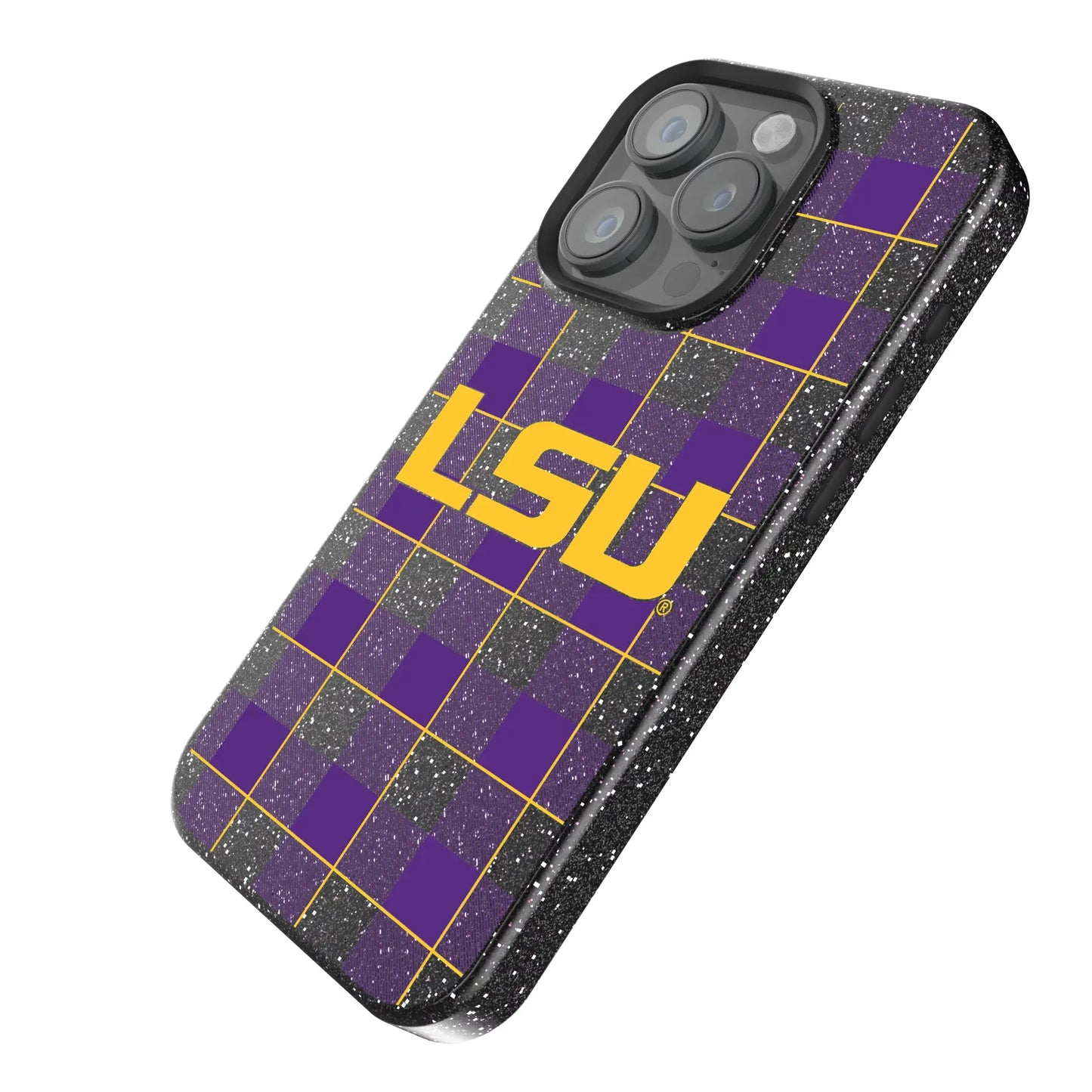Louisiana State University Tigers Plaid Black Bling Phone Case for Apple iPhone