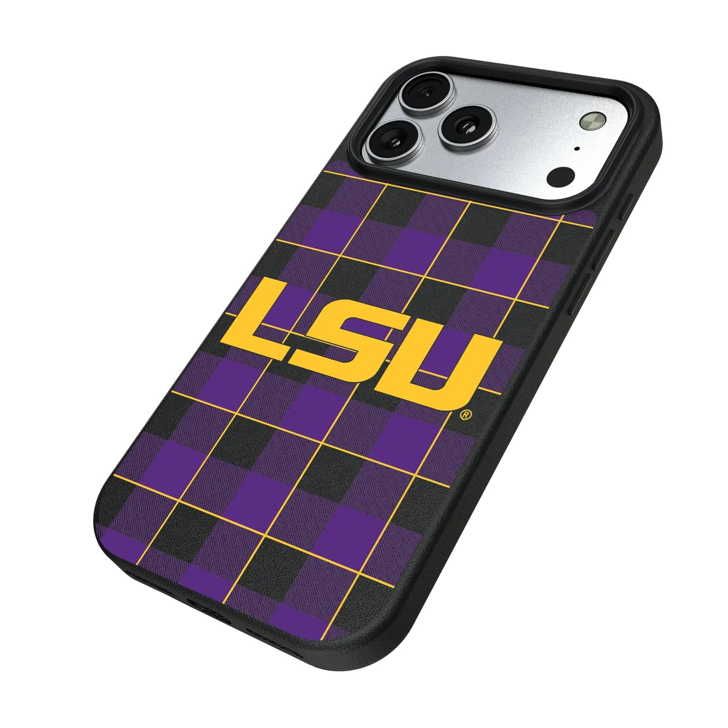Louisiana State University Tigers Plaid MagSafe Compatible Phone Case for Apple iPhone