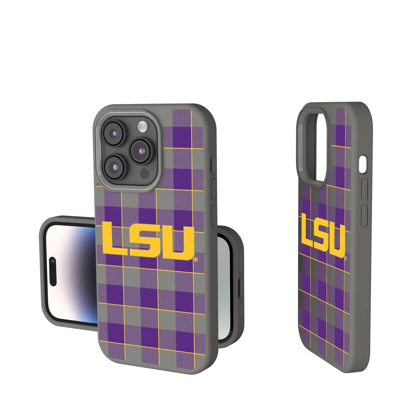 Louisiana State University Tigers Plaid Soft Touch Phone Case for Apple iPhone