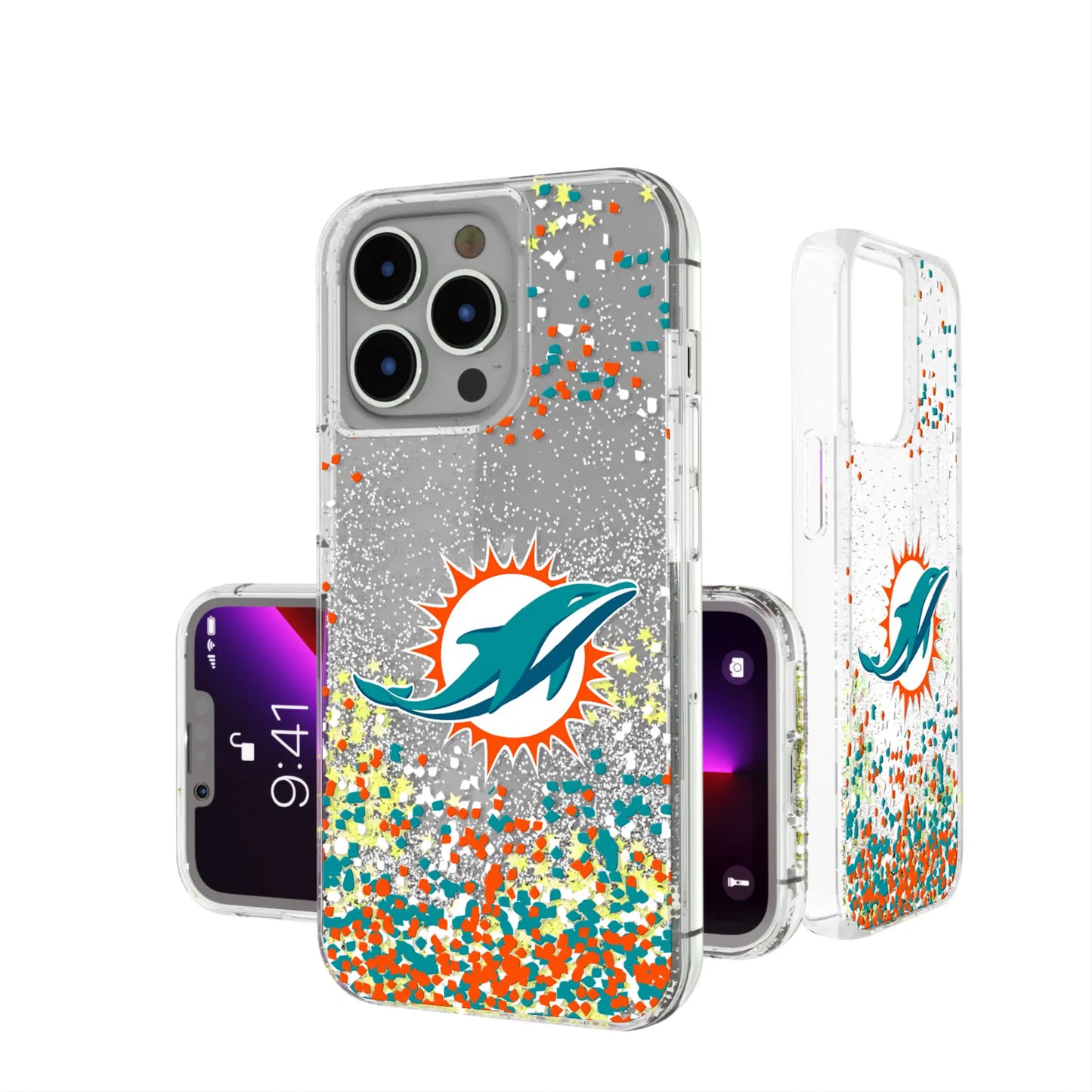 Miami Dolphins Confetti Glitter Phone Case for Apple iPhone