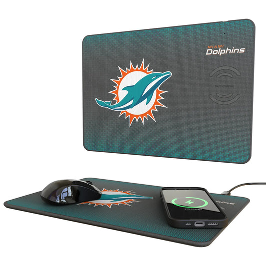 Miami Dolphins Linen 15-Watt Wireless Charger and Mouse Pad