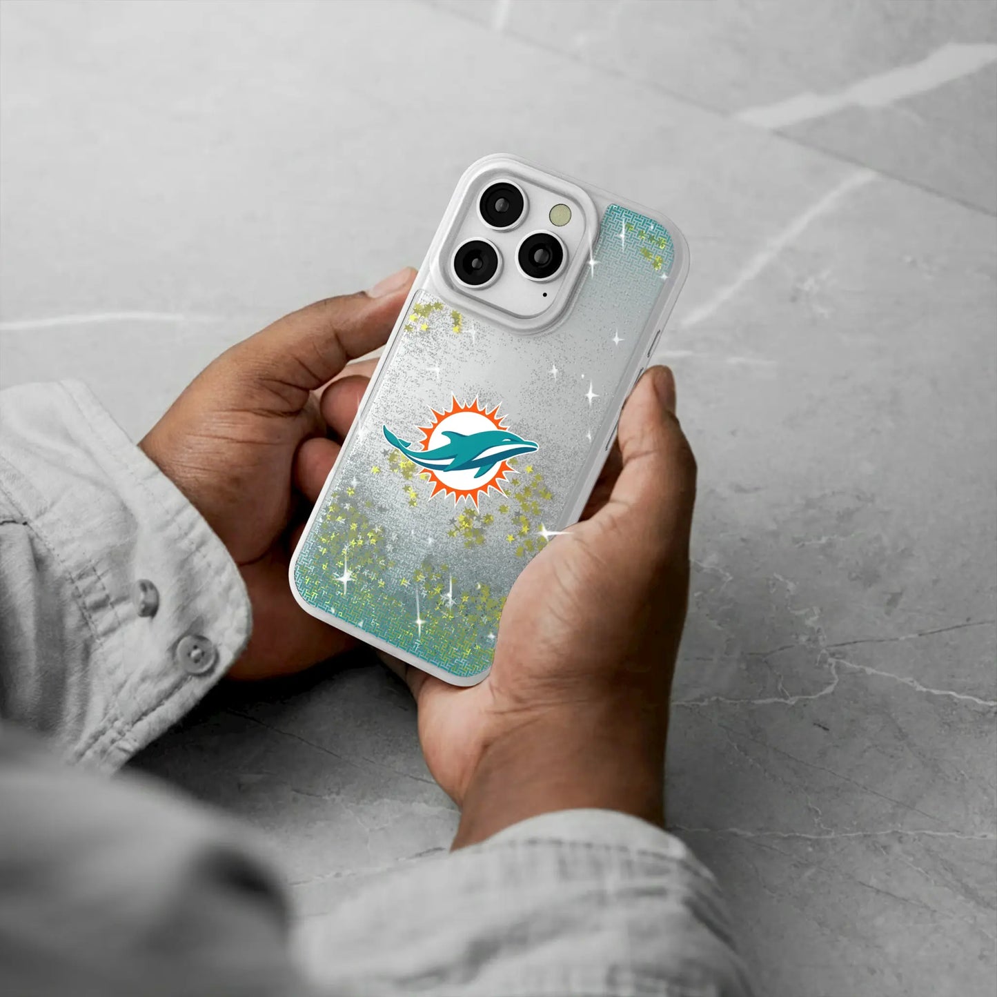 Miami Dolphins Linen Glitter Phone Case for Apple iPhone