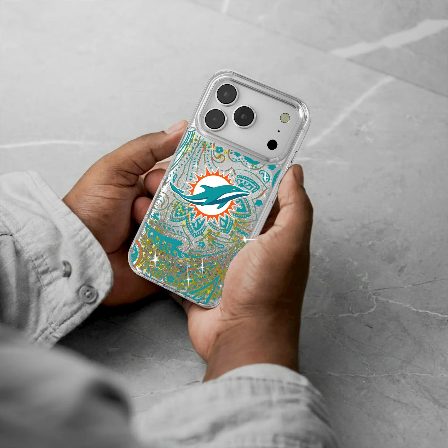 Miami Dolphins Paisley Glitter Phone Case for Apple iPhone