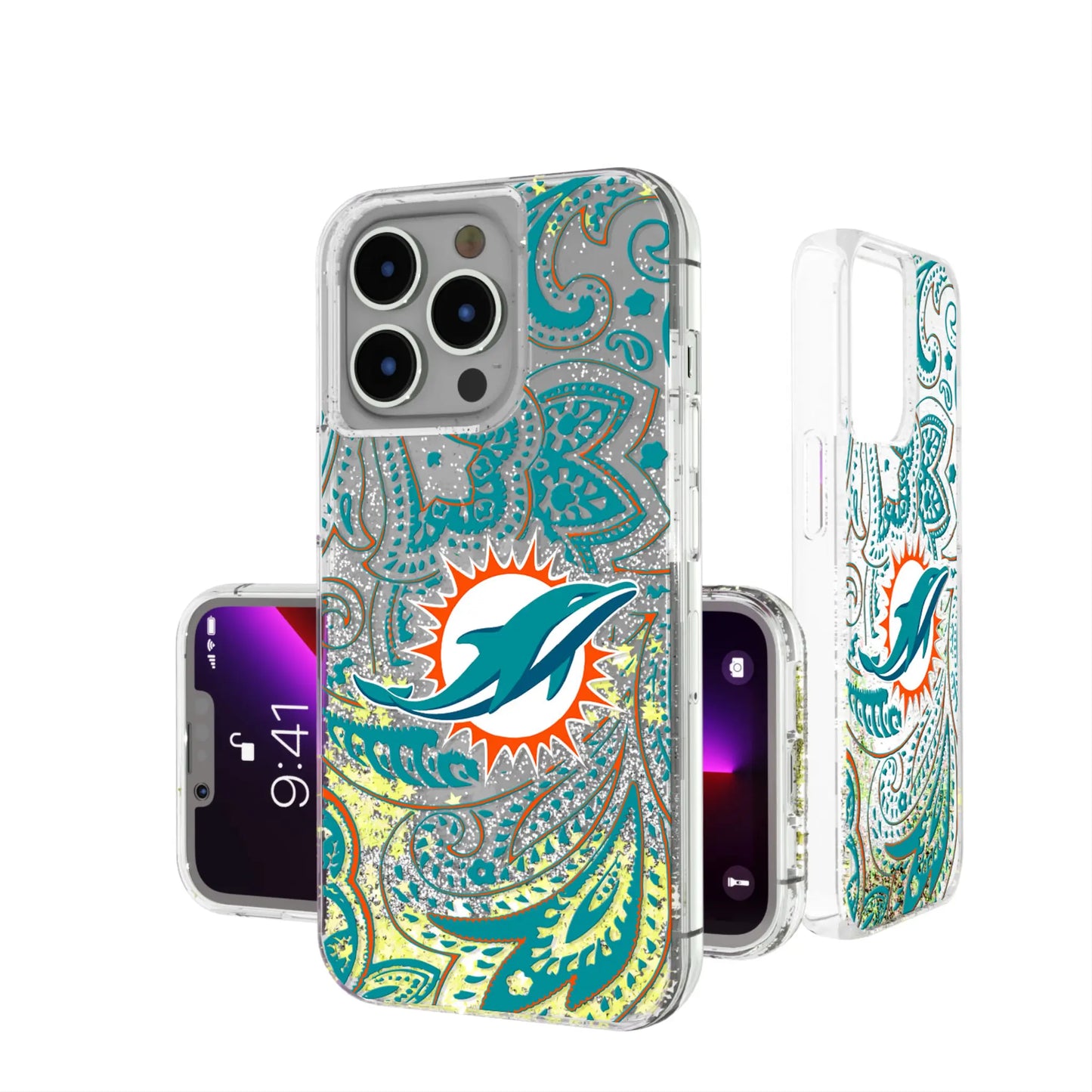 Miami Dolphins Paisley Glitter Phone Case for Apple iPhone