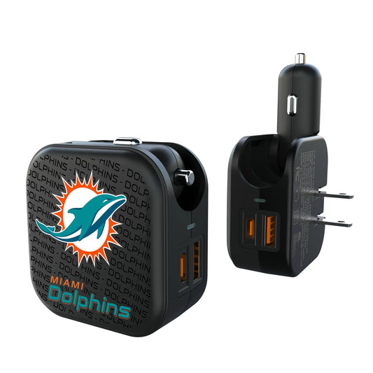 Miami Dolphins Text Backdrop 2 in 1 USB A/C Charger