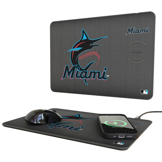 Miami Marlins Linen 15-Watt Wireless Charger and Mouse Pad
