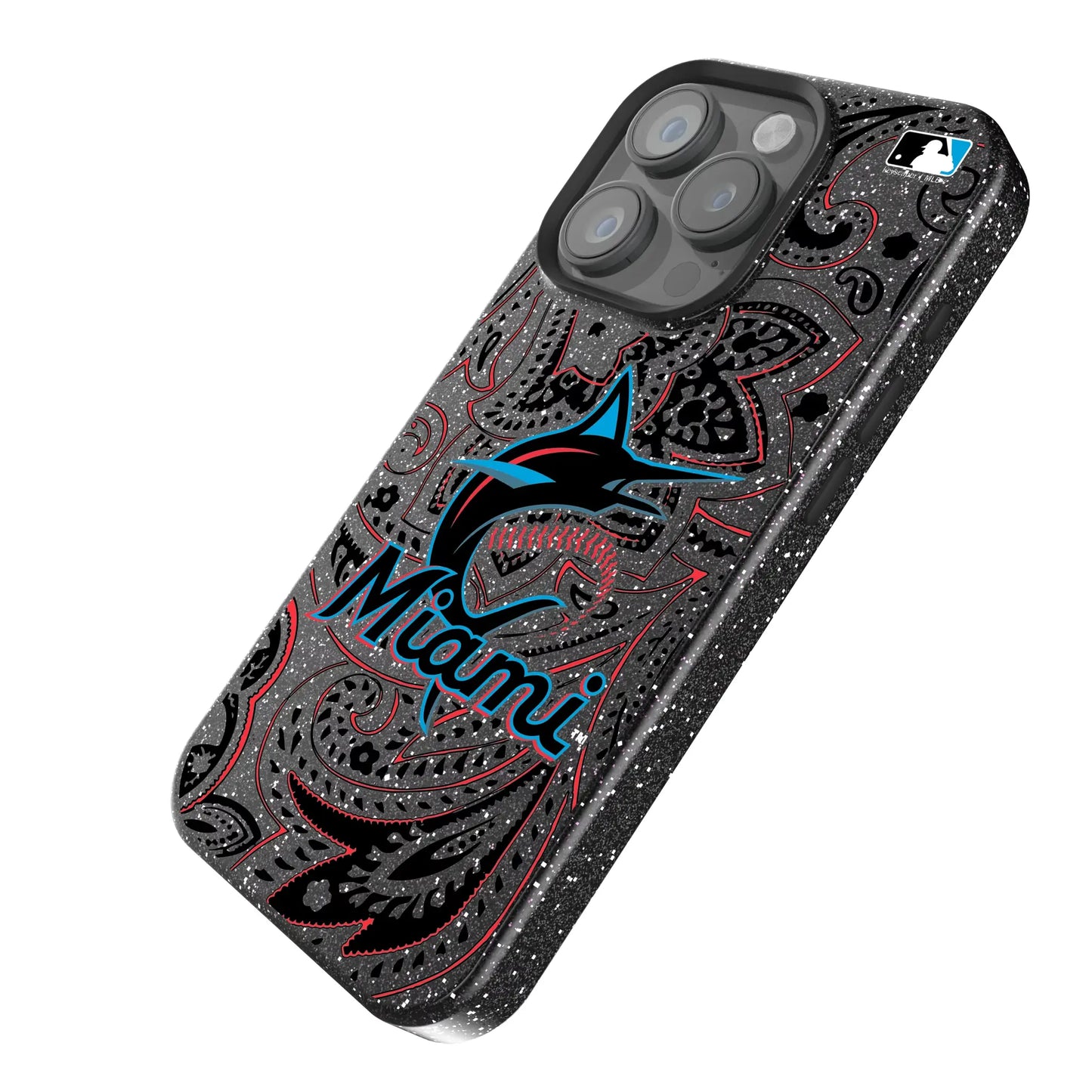 Miami Marlins Paisley Black Bling Phone Case for Apple iPhone