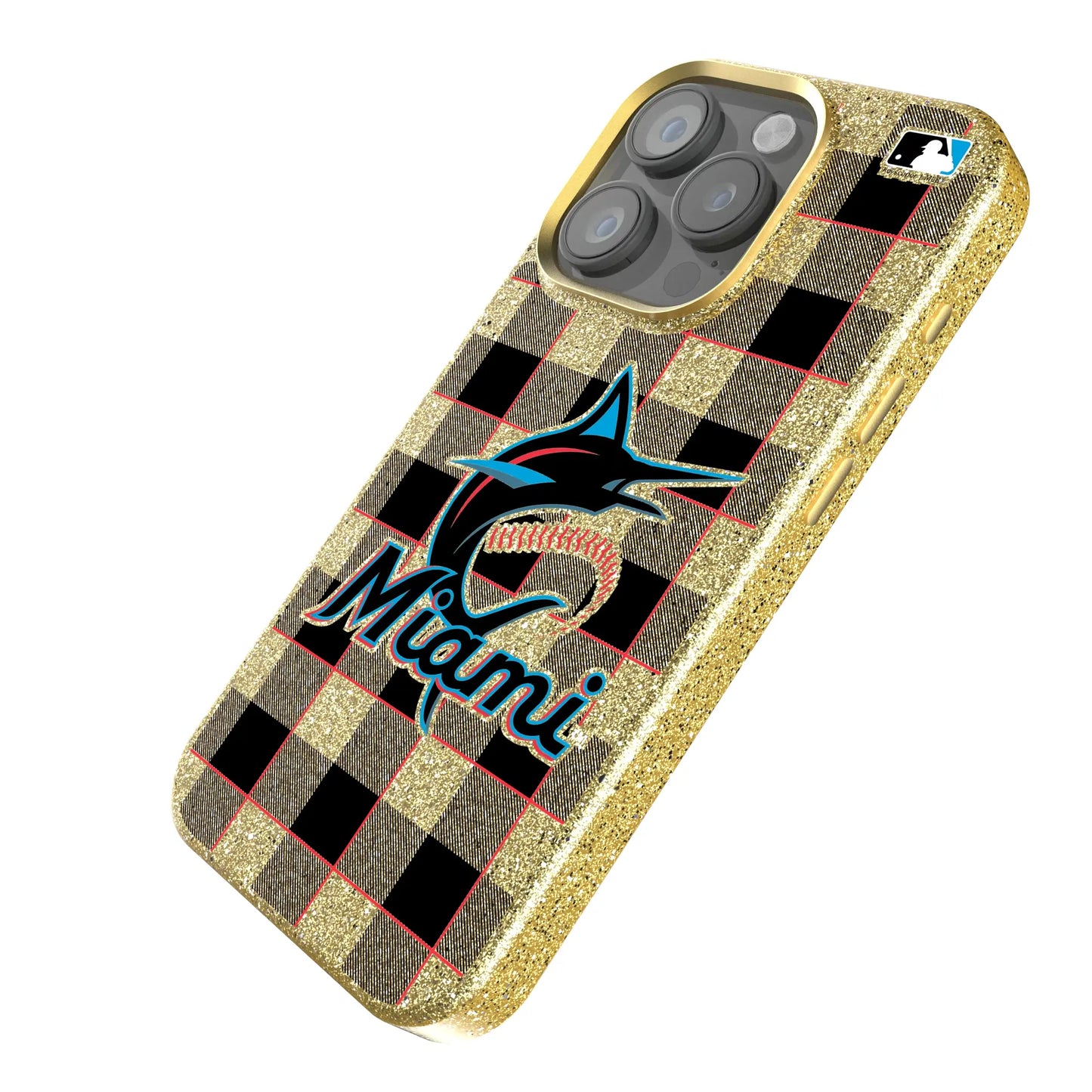 Miami Marlins Plaid Bling Phone Case for Apple iPhone