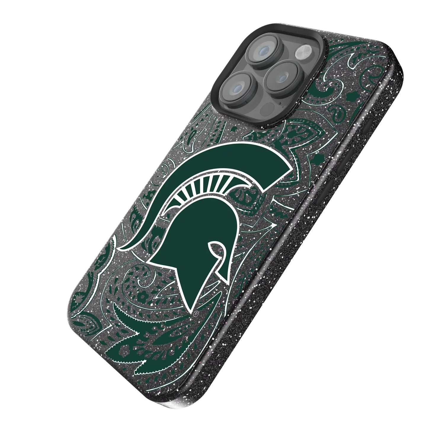 Michigan State University Spartans Paisley Black Bling Phone Case for Apple iPhone