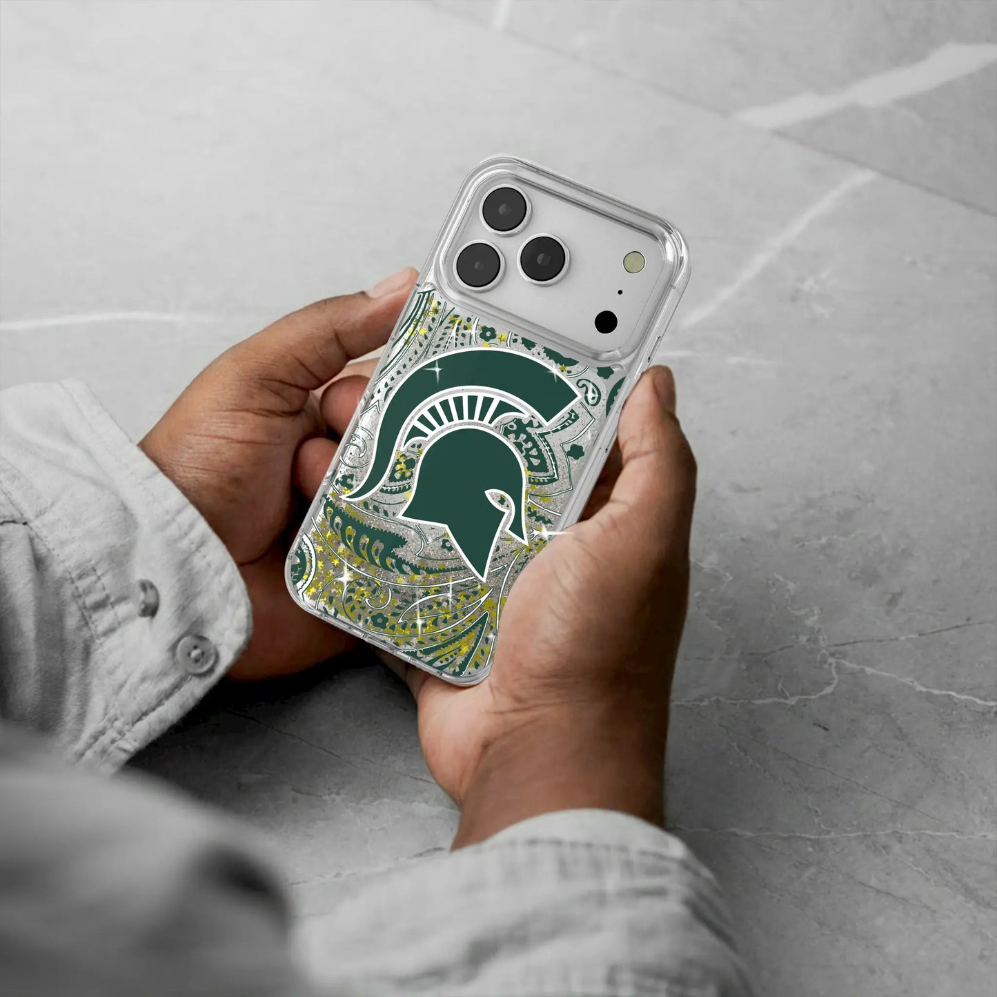 Michigan State University Spartans Paisley Glitter Phone Case for Apple iPhone
