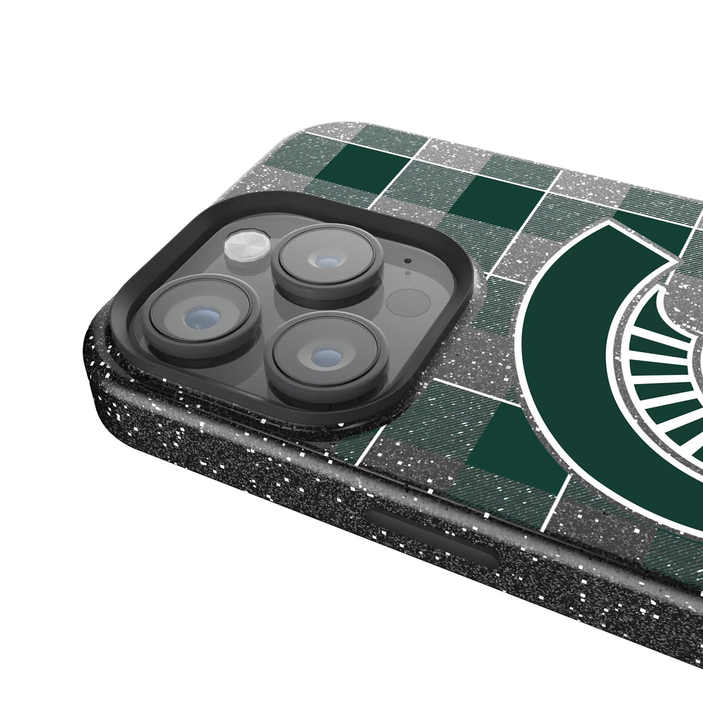 Michigan State University Spartans Plaid Black Bling Phone Case for Apple iPhone