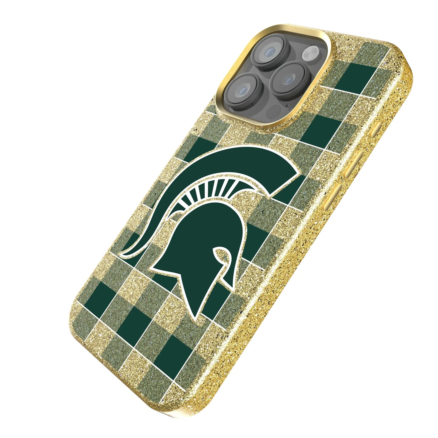 Michigan State University Spartans Plaid Bling Phone Case for Apple iPhone