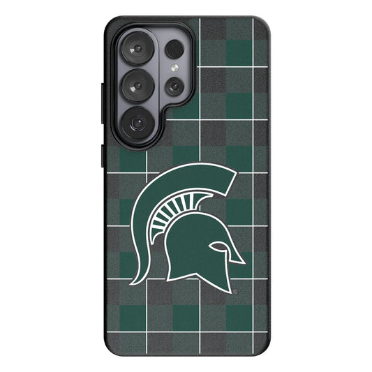 Michigan State University Spartans Plaid MagSafe Compatible Phone Case for Samsung Galaxy