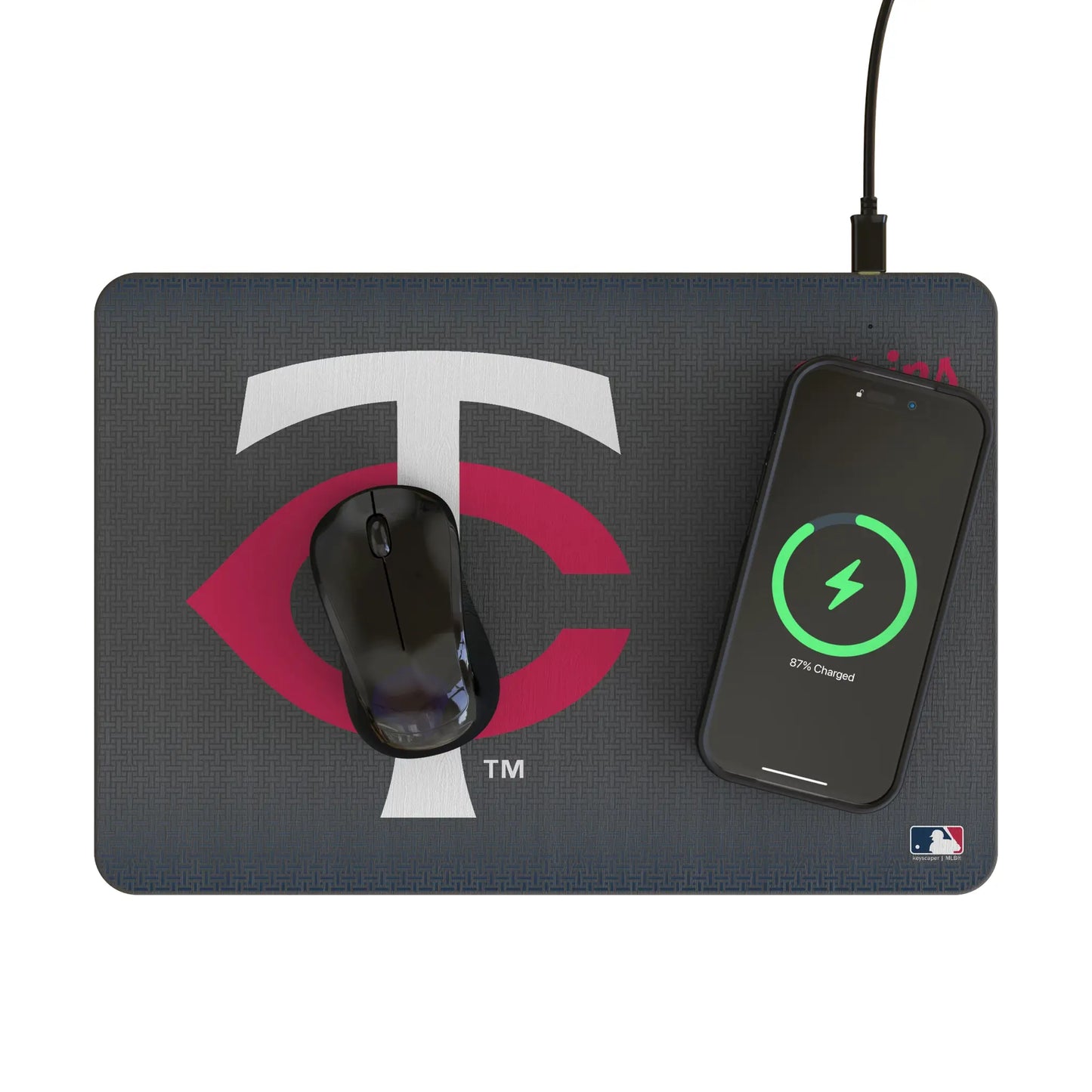 Minnesota Twins Linen 15-Watt Wireless Charger and Mouse Pad