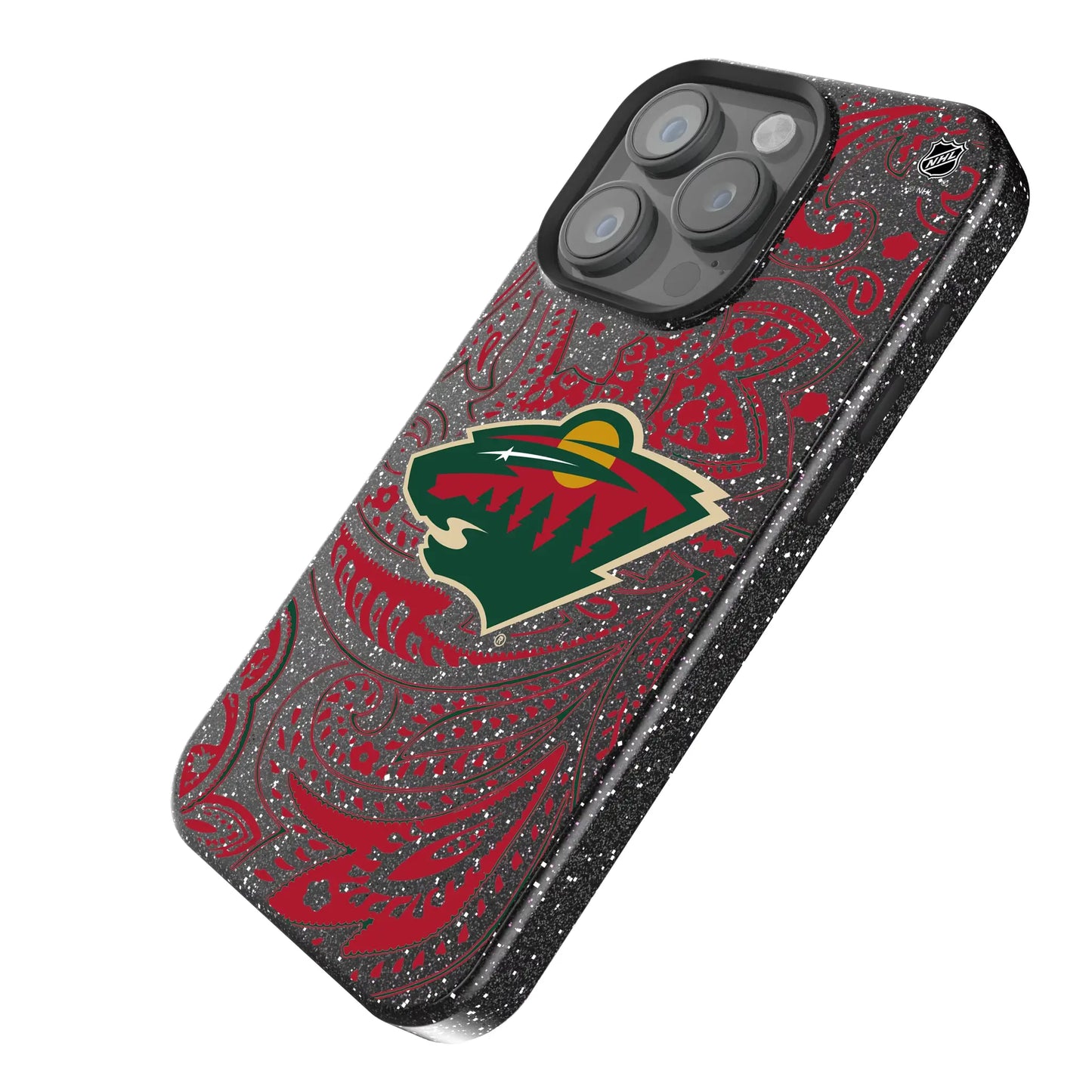 Minnesota Wild Paisley Black Bling Phone Case for Apple iPhone