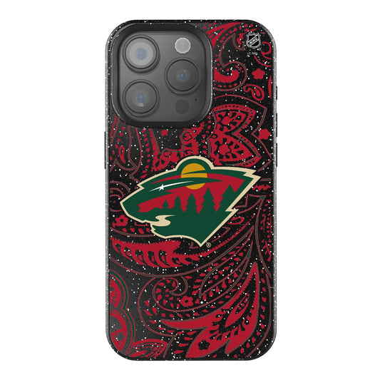Minnesota Wild Paisley Black Bling Phone Case for Apple iPhone