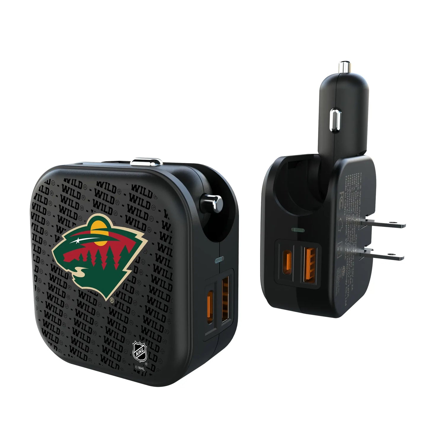 Minnesota Wild Text Backdrop 2 in 1 USB A/C Charger