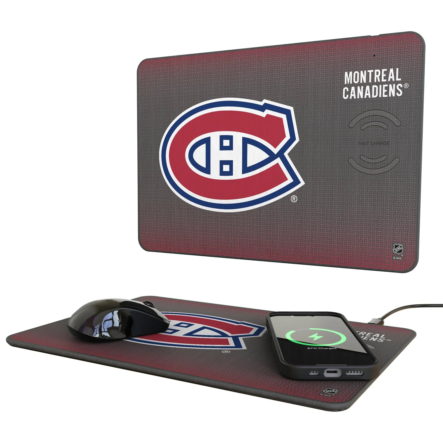 Montreal Canadiens Linen 15-Watt Wireless Charger and Mouse Pad