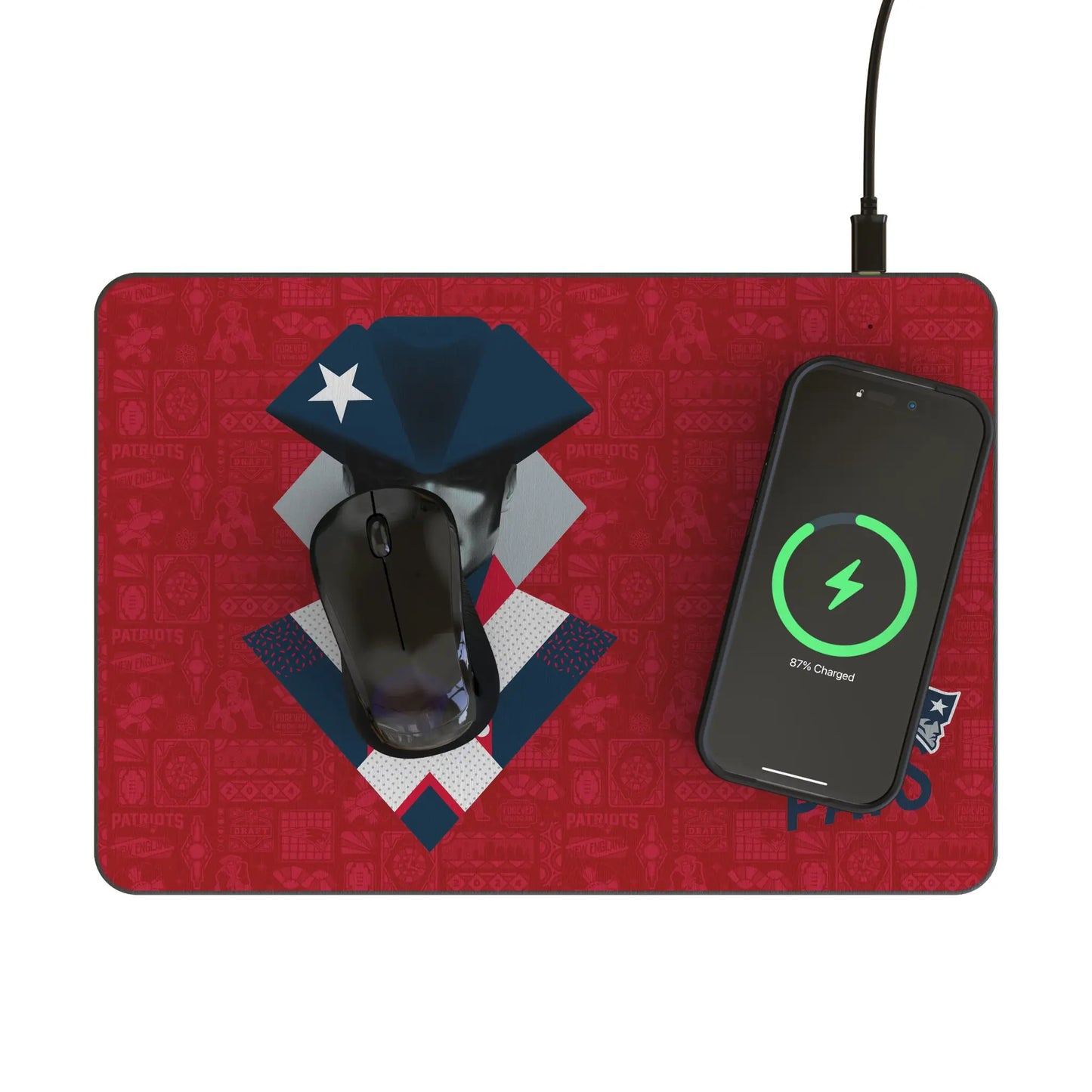 New England Patriots Deco 15-Watt Wireless Charger and Mouse Pad