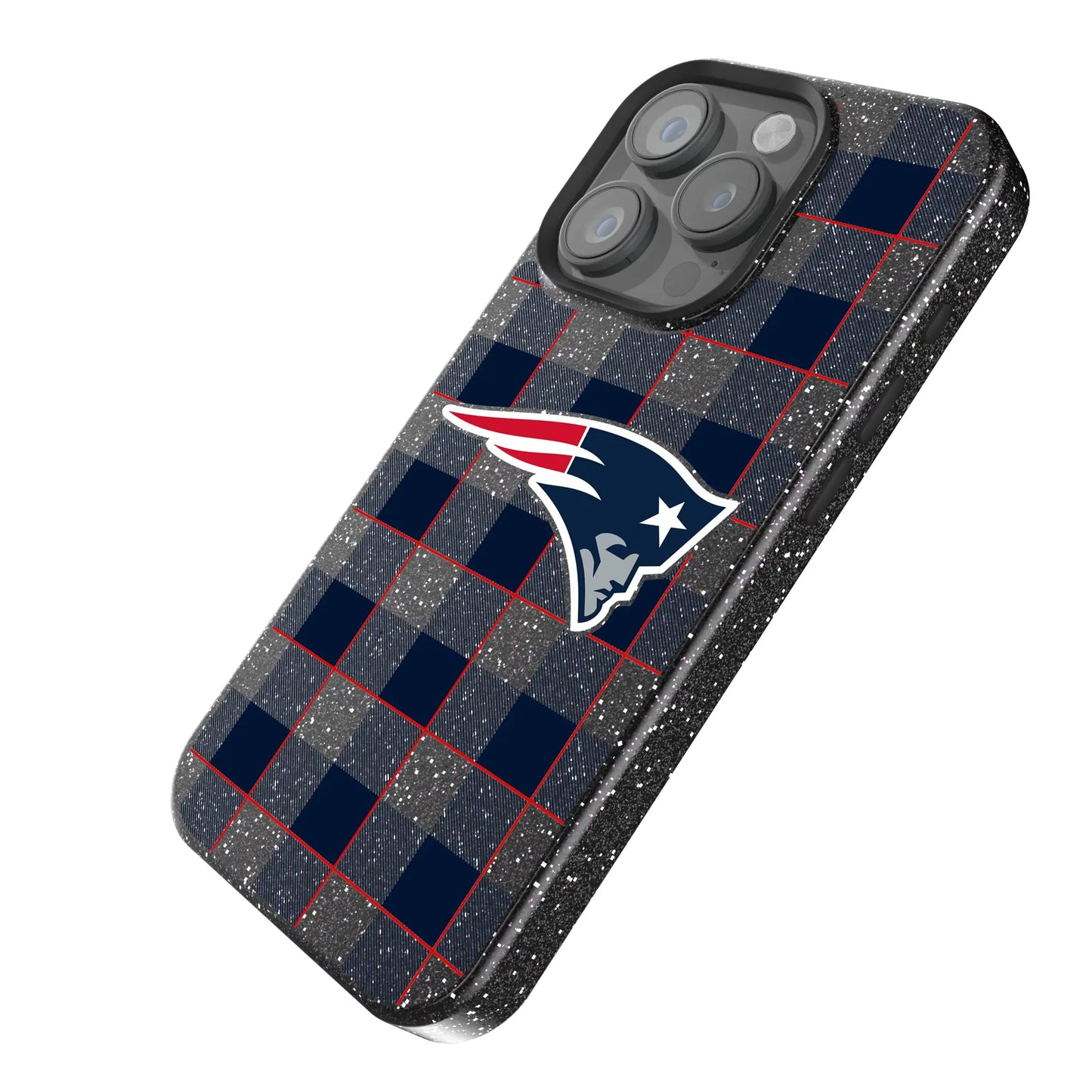 New England Patriots Plaid Black Bling Phone Case for Apple iPhone