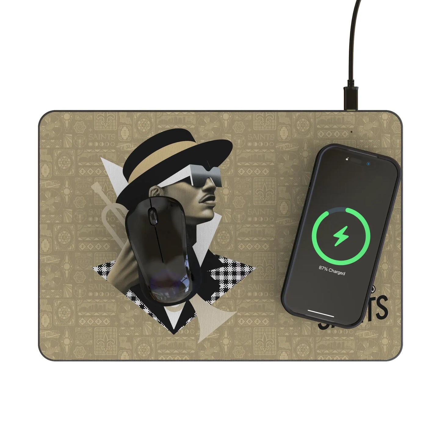 New Orleans Saints Deco 15-Watt Wireless Charger and Mouse Pad