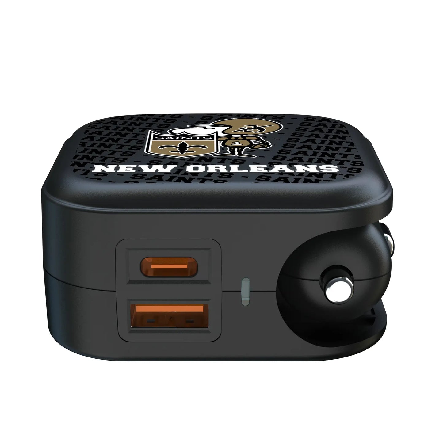 New Orleans Saints Historic Collection Text Backdrop 2 in 1 USB A/C Charger