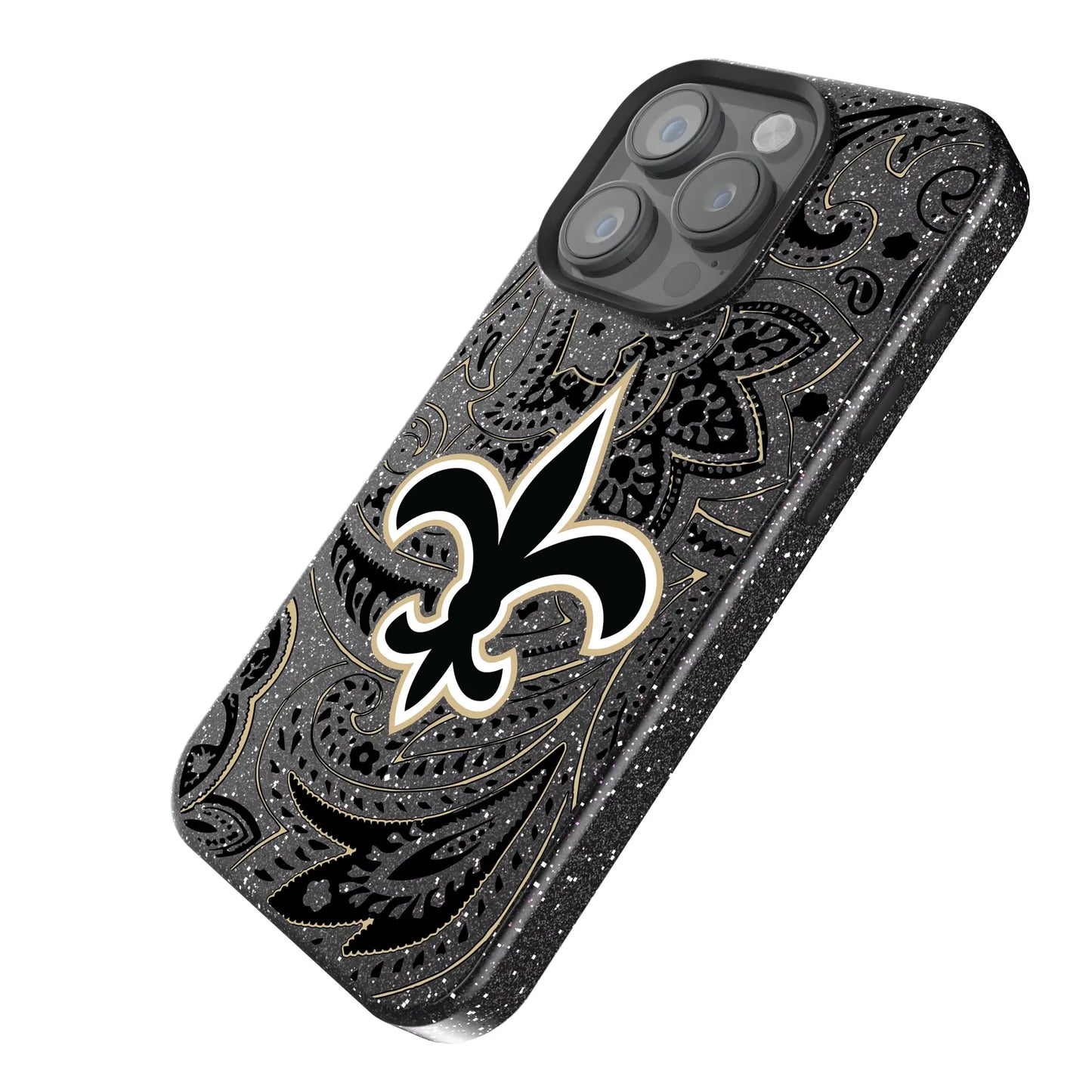 New Orleans Saints Paisley Black Bling Phone Case for Apple iPhone