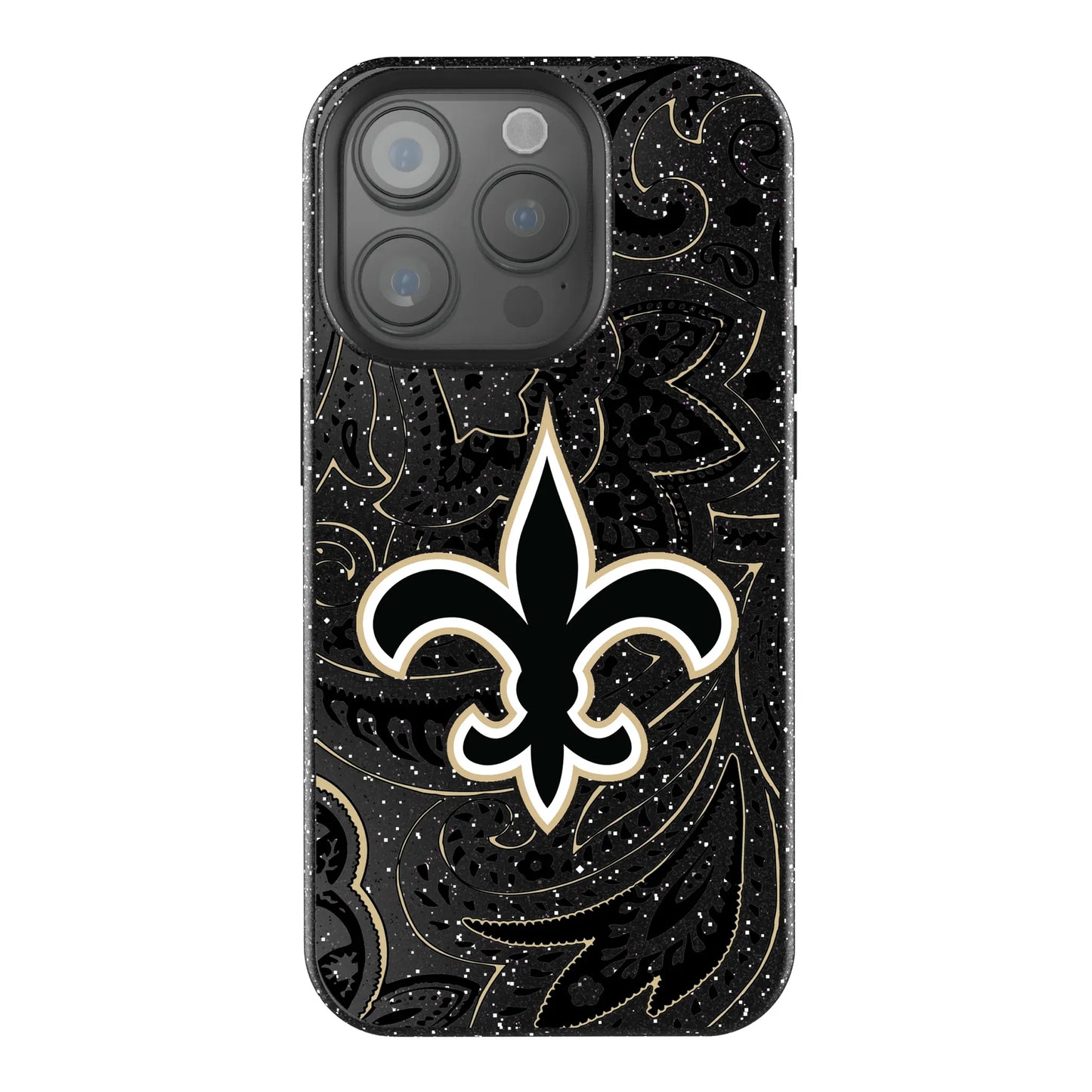 New Orleans Saints Paisley Black Bling Phone Case for Apple iPhone