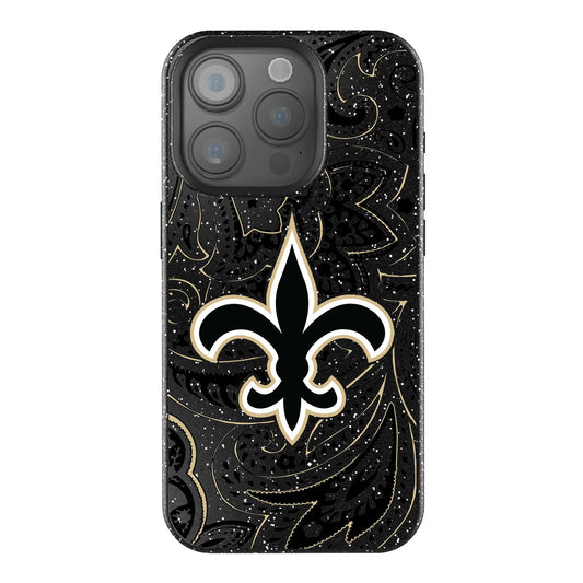 New Orleans Saints Paisley Black Bling Phone Case for Apple iPhone