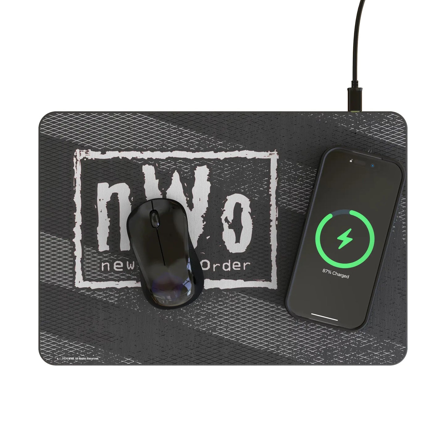 New World Order Steel 15-Watt Wireless Charger and Mouse Pad