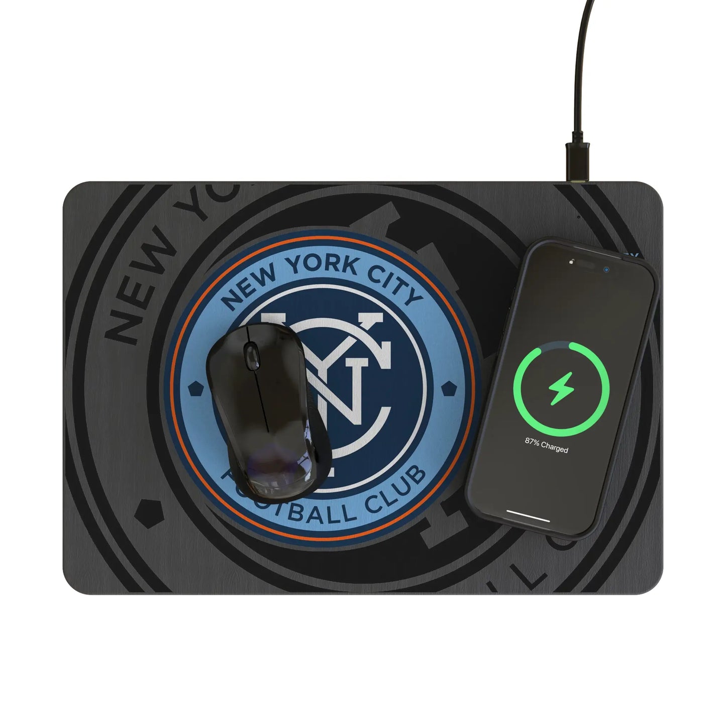 New York City FC Monocolor Tilt 15-Watt Wireless Charger and Mouse Pad