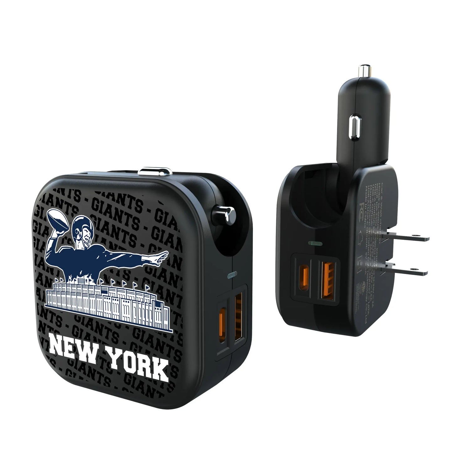 New York Giants 1960-1966 Historic Collection Text Backdrop 2 in 1 USB A/C Charger