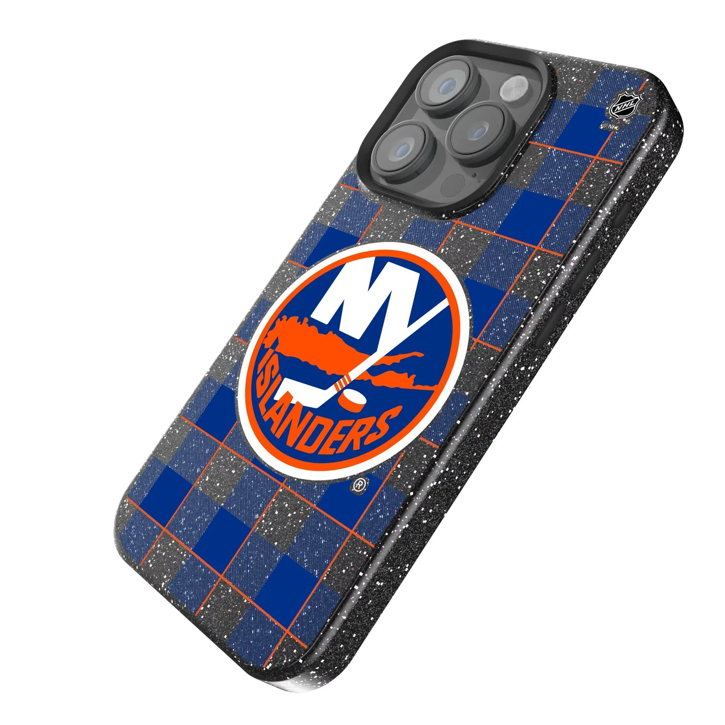 New York Islanders Plaid Black Bling Phone Case for Apple iPhone