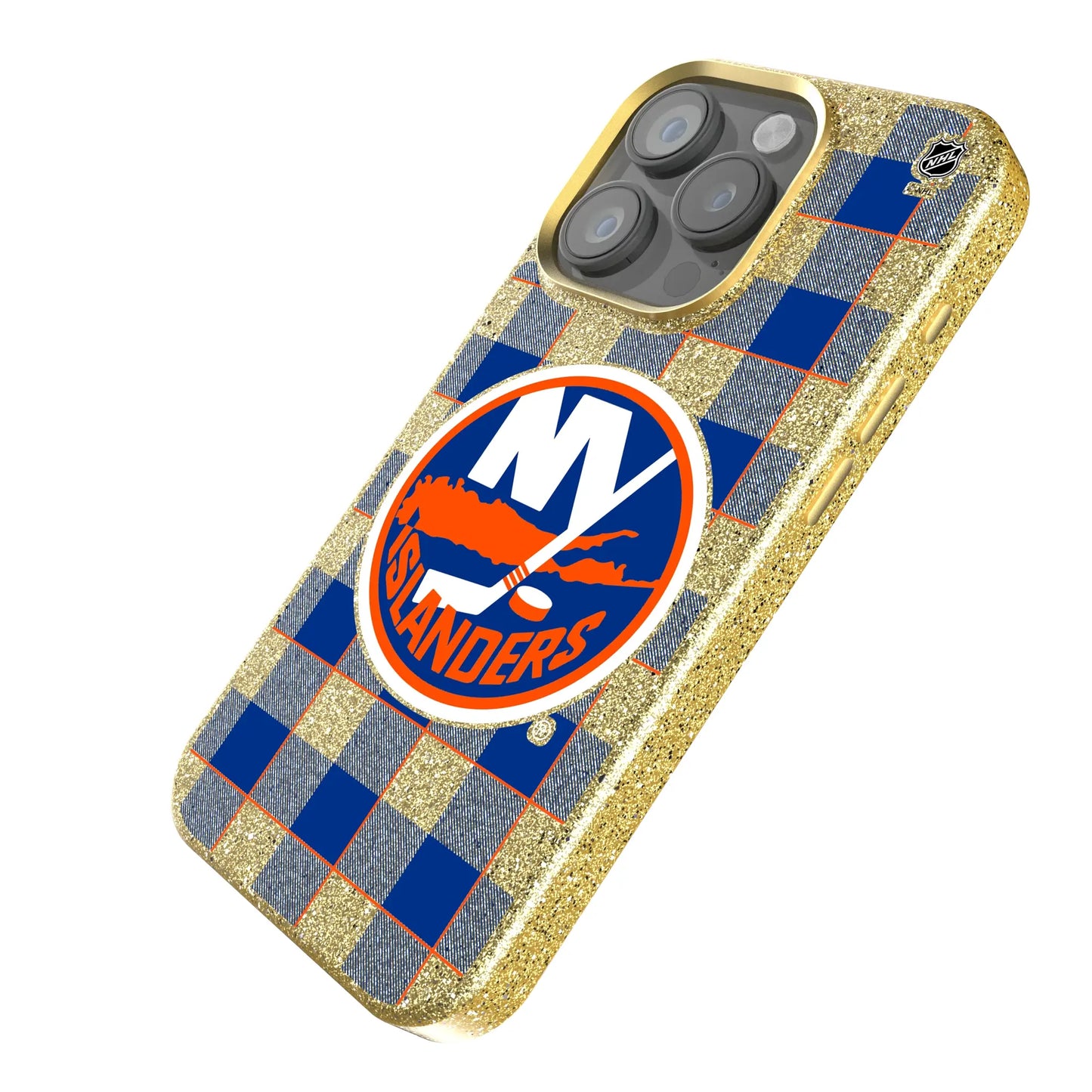 New York Islanders Plaid Bling Phone Case for Apple iPhone